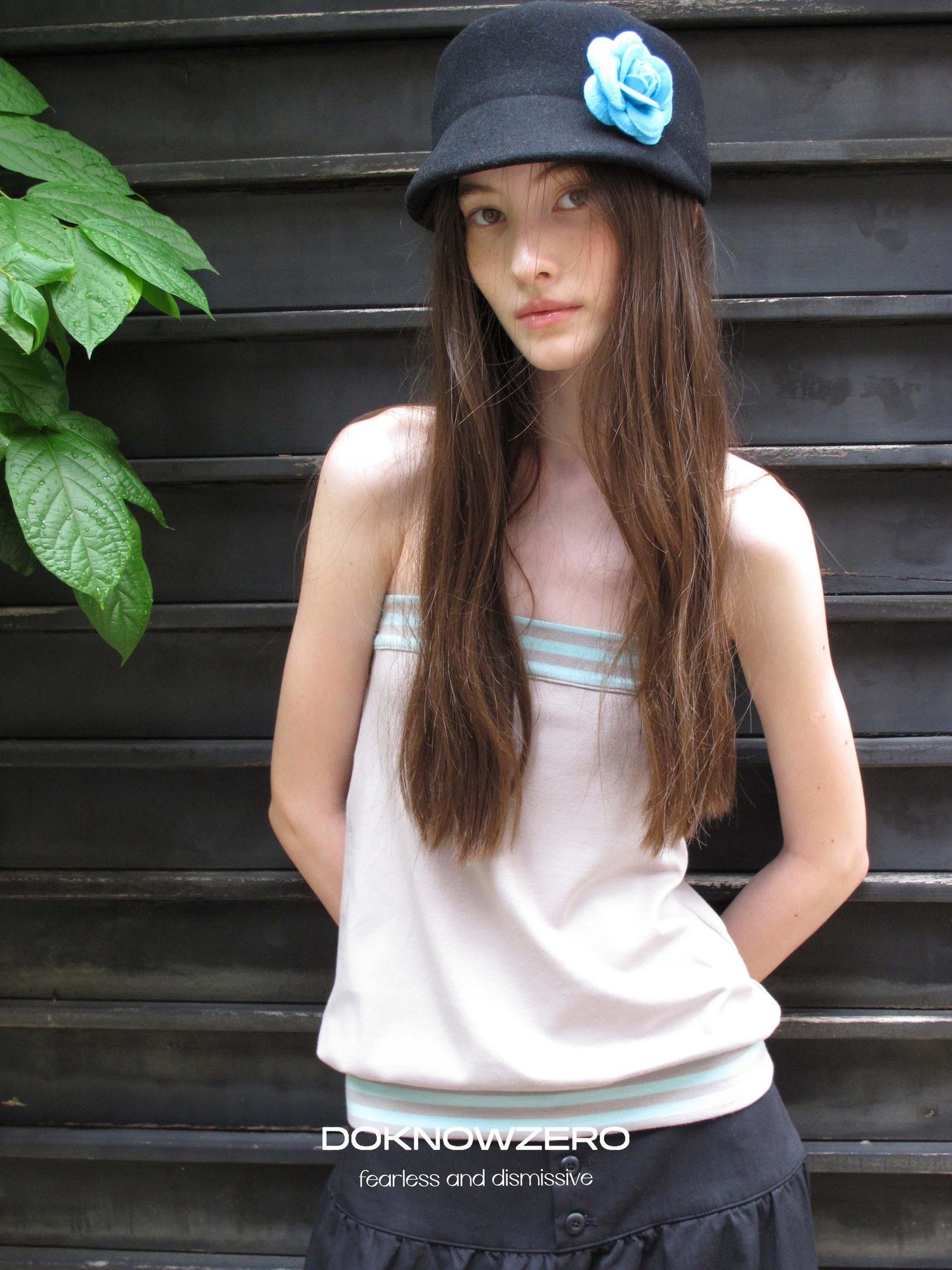 DKZ OFFICIAL Cropped Doll Collar Striped Two Piece Women&