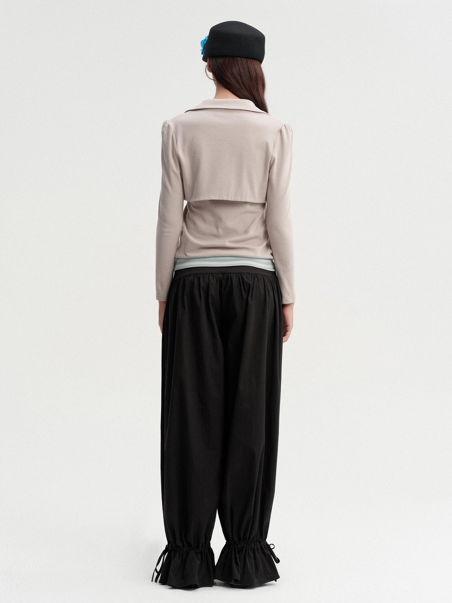 DKZ OFFICIAL Cropped Doll Collar Striped Two Piece Women&