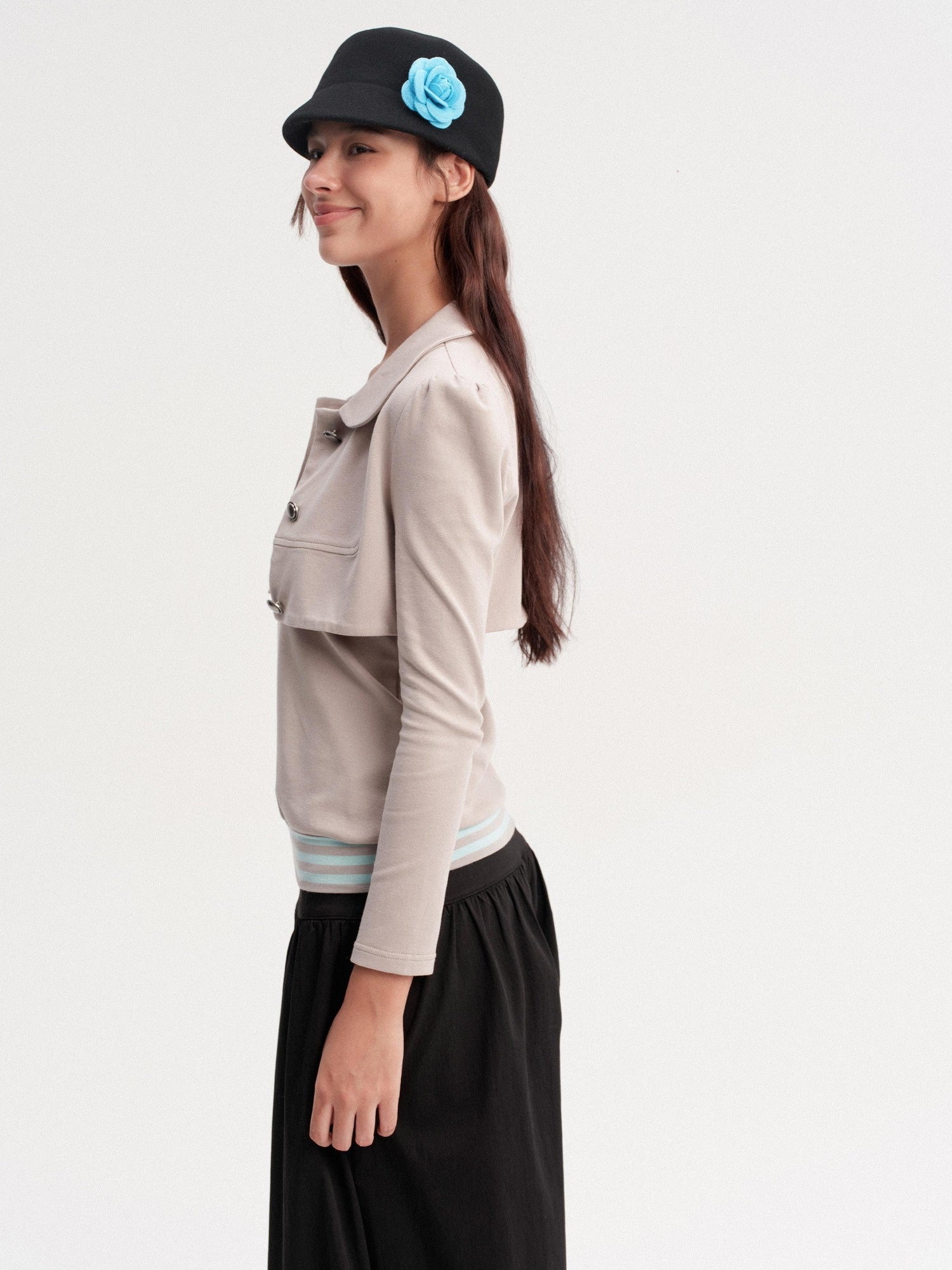 DKZ OFFICIAL Cropped Doll Collar Striped Two Piece Women&