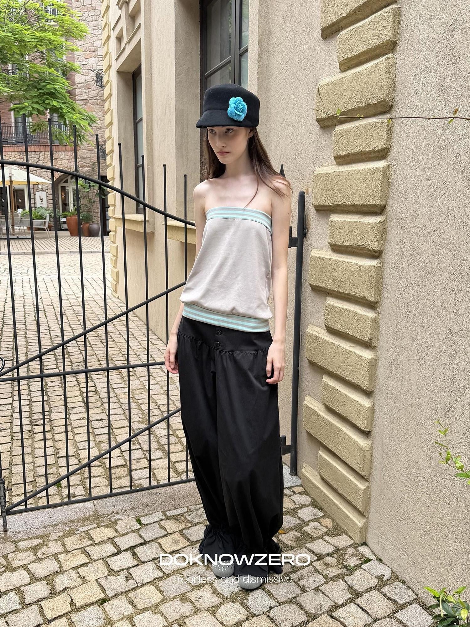 DKZ OFFICIAL Cropped Doll Collar Striped Two Piece Women&