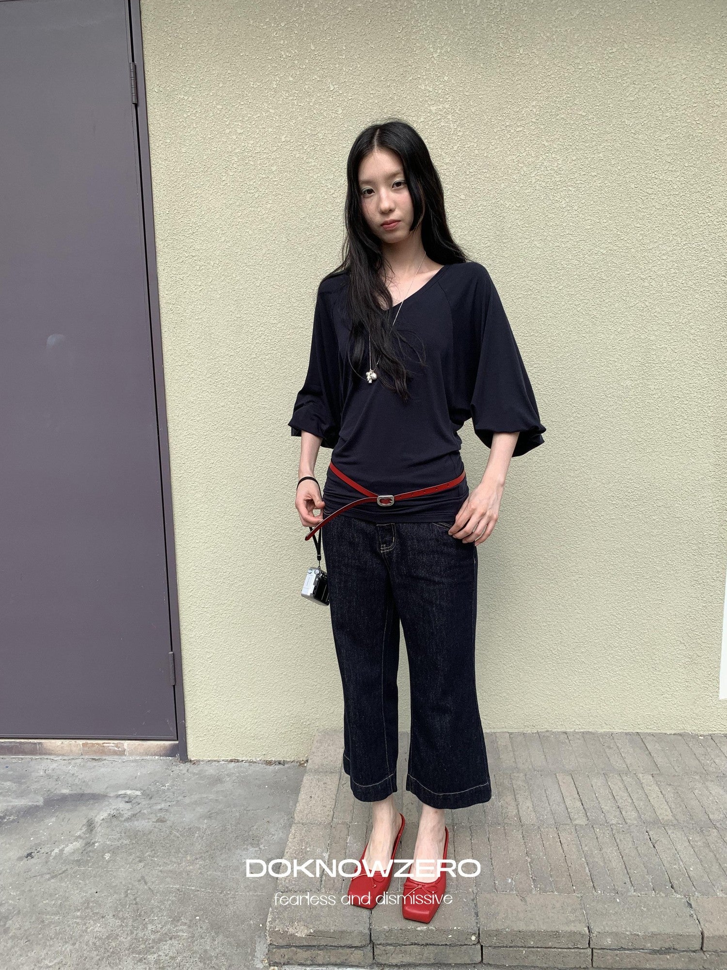 DKZ OFFICIAL Dark Blue Raw Denim Cropped Retro Women&