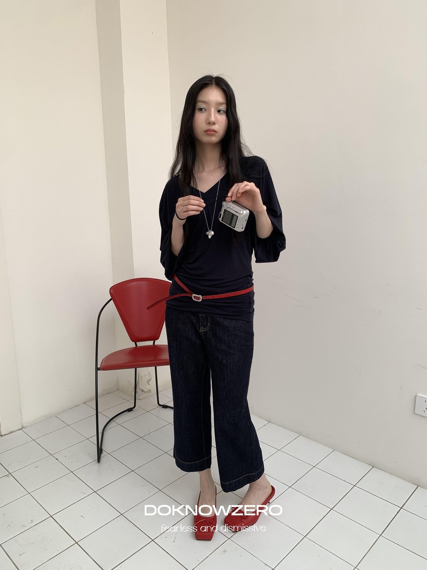 DKZ OFFICIAL Dark Blue Raw Denim Cropped Retro Women&