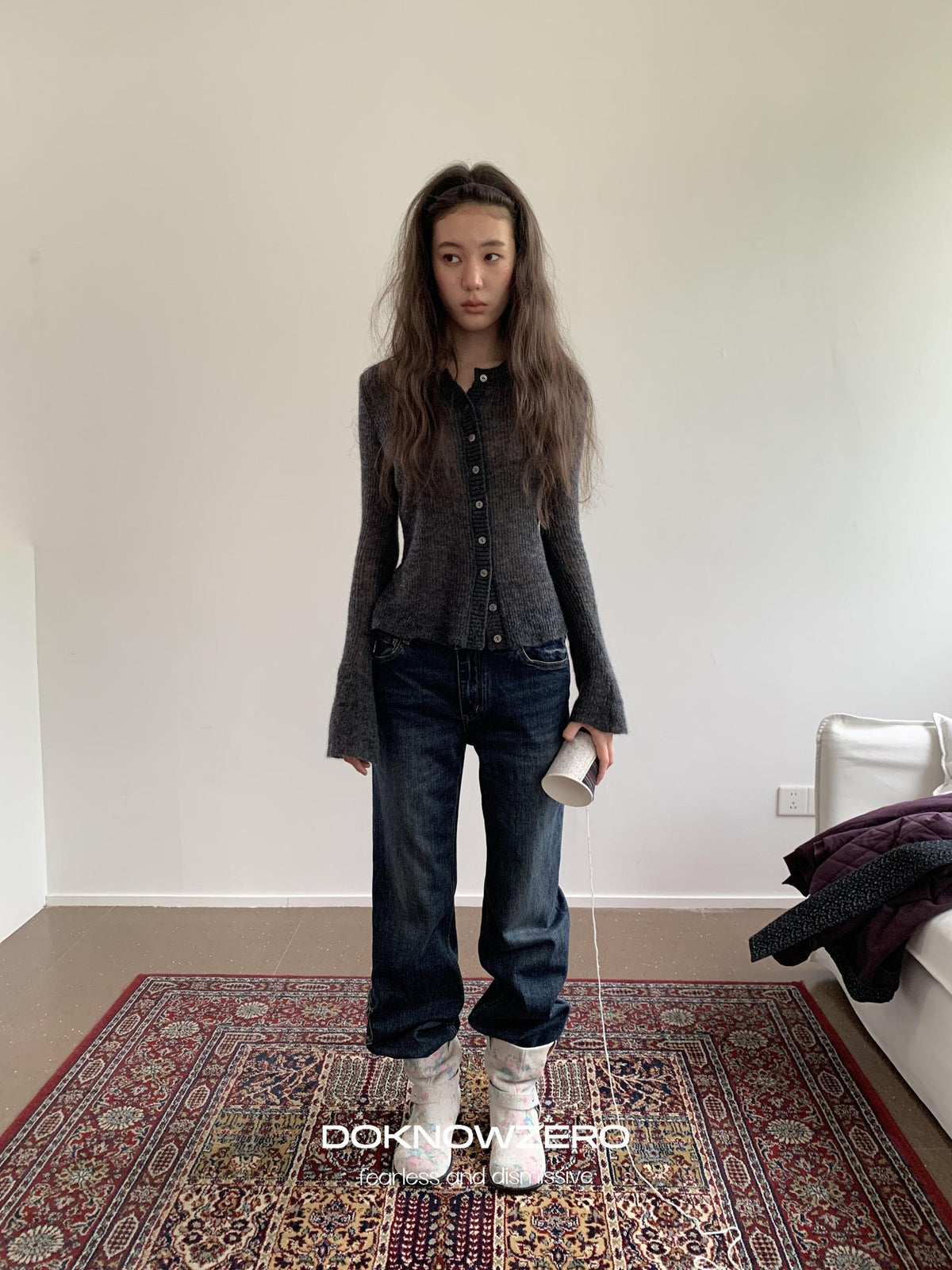 DKZ OFFICIAL Dark Blue Retro Cargo Pocket Women&