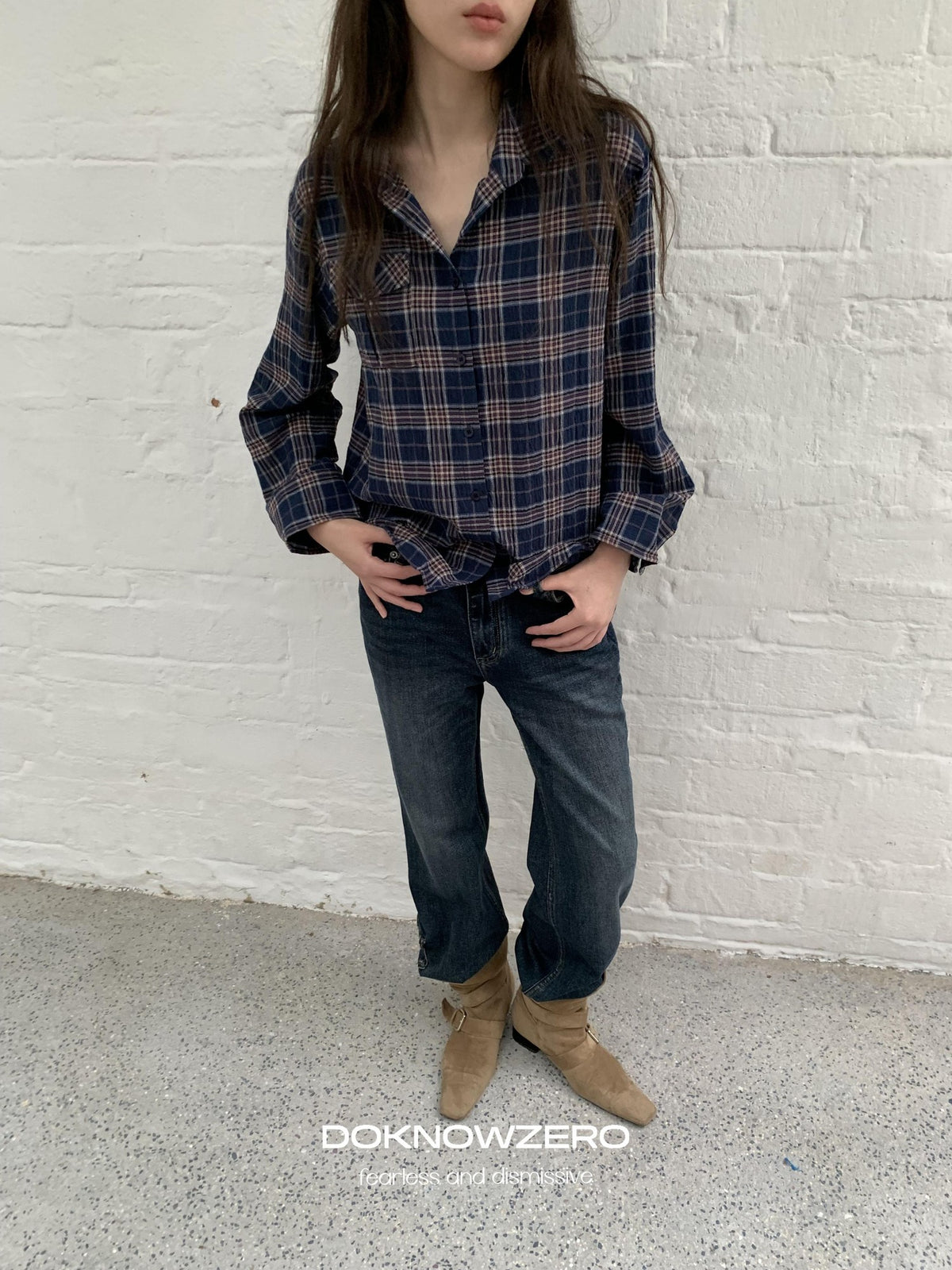 DKZ OFFICIAL Dark Blue Retro Cargo Pocket Women&