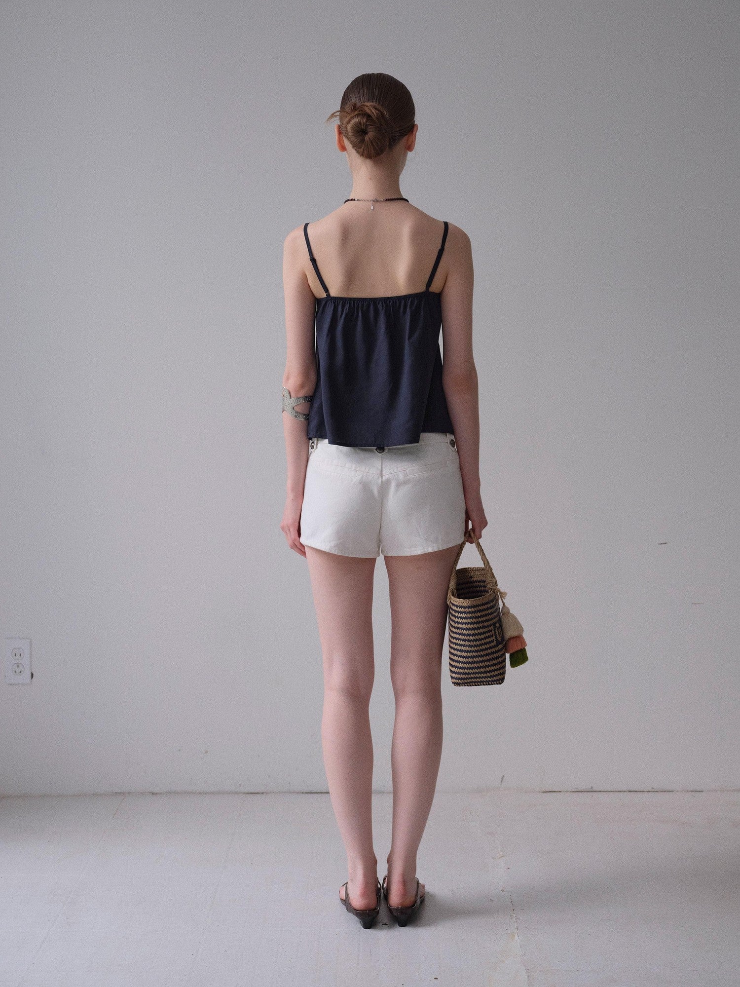 DKZ OFFICIAL Deep Blue Beaded Embroidered V-neck Short Straight Women&