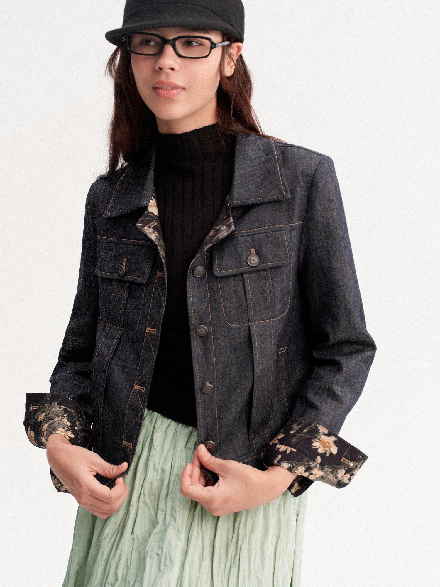 DKZ OFFICIAL Deep Blue Vintage Floral Print Button Front Women&