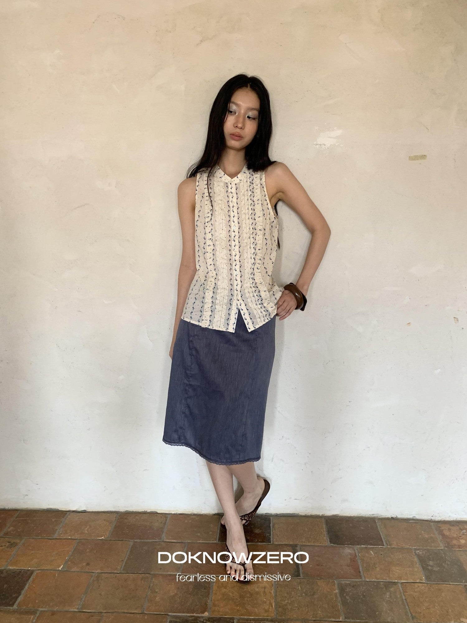 DKZ OFFICIAL Deep Blue Vintage Straight Mid Waist Women&