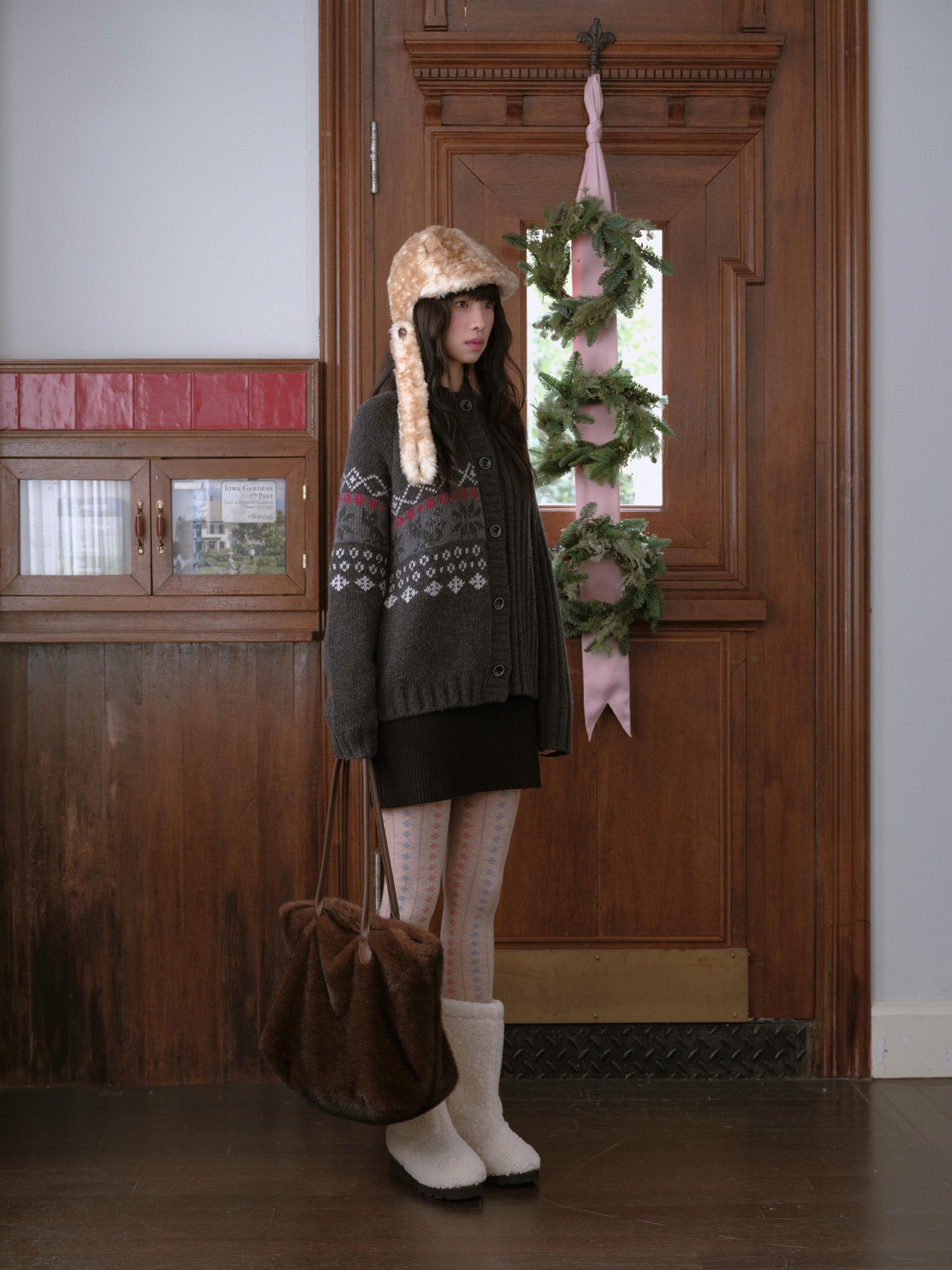 DKZ OFFICIAL Deep Gray Fair Isle Jacquard Print Women&