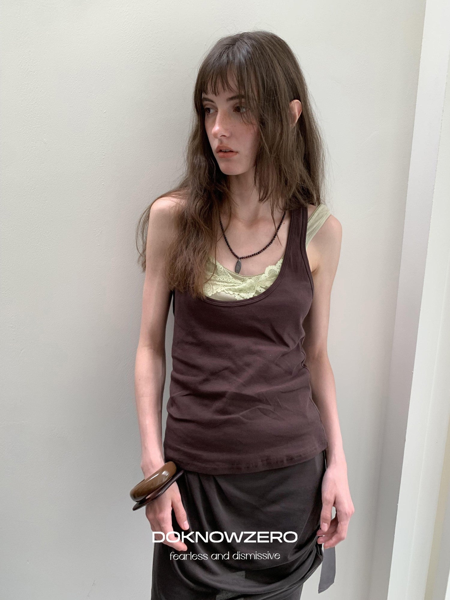 DKZ OFFICIAL Deep Gray Mesh Drawstring Vintage Straight Women&