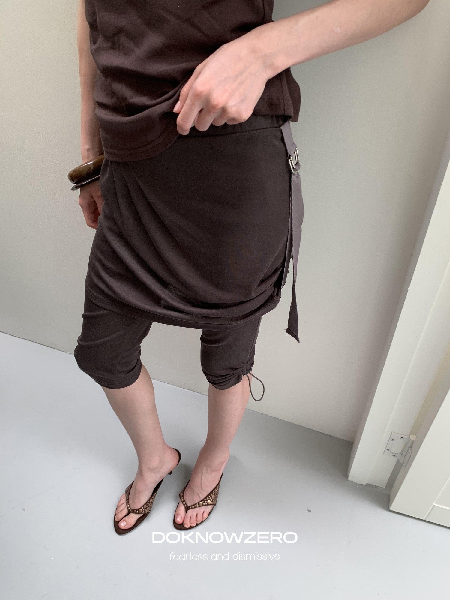 DKZ OFFICIAL Deep Gray Mesh Drawstring Vintage Straight Women&
