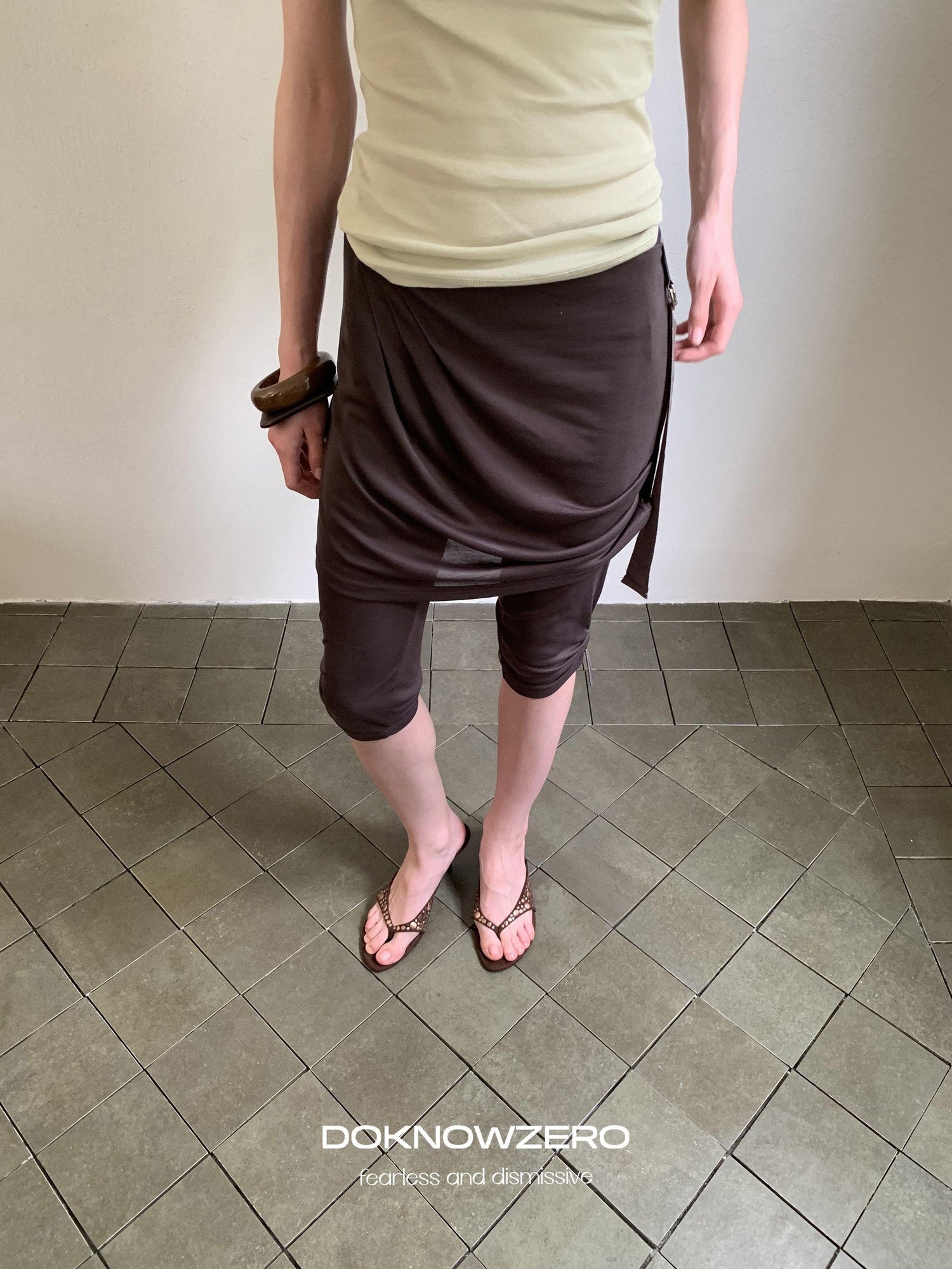 DKZ OFFICIAL Deep Gray Mesh Drawstring Vintage Straight Women&
