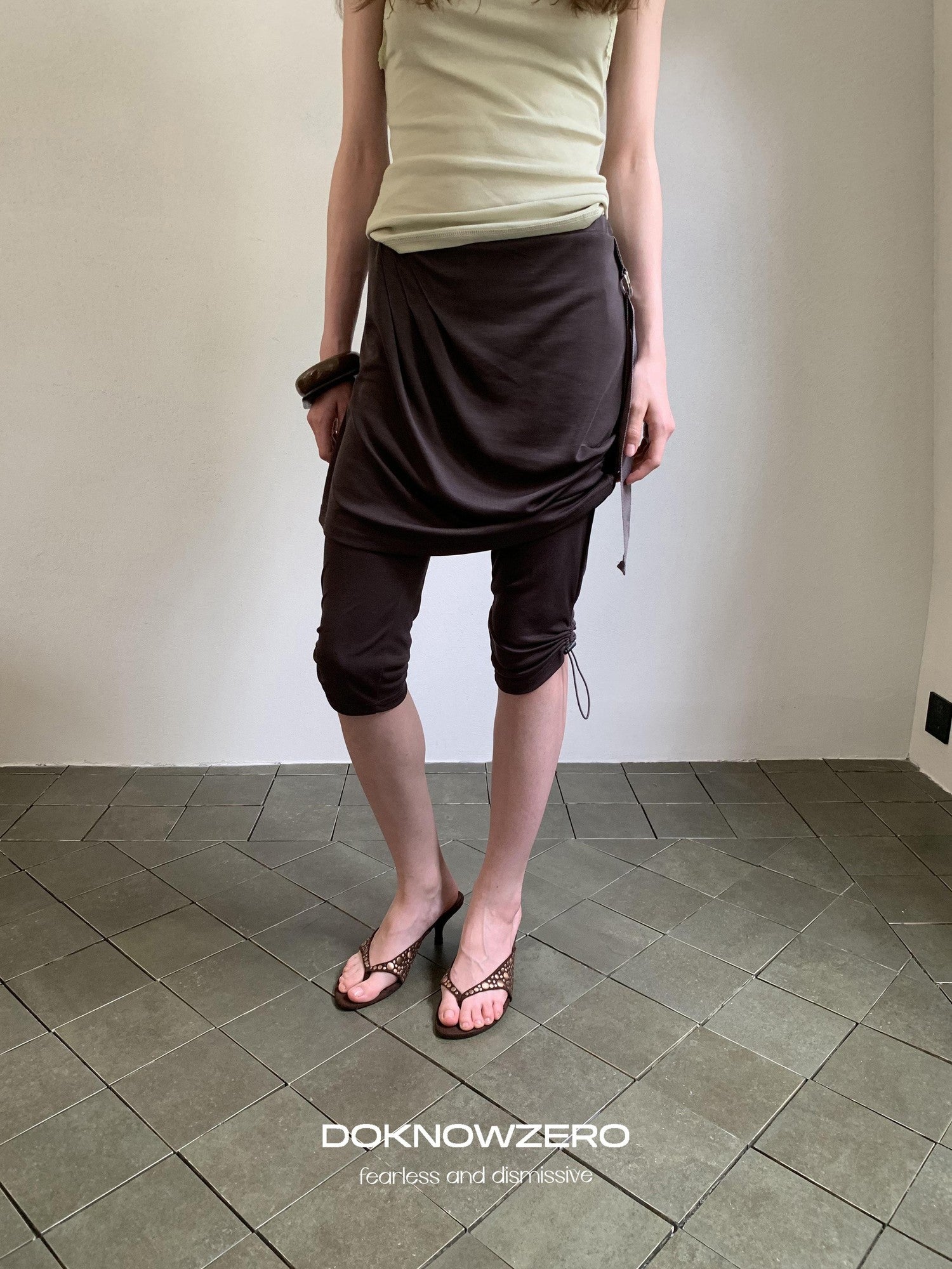 DKZ OFFICIAL Deep Gray Mesh Drawstring Vintage Straight Women&
