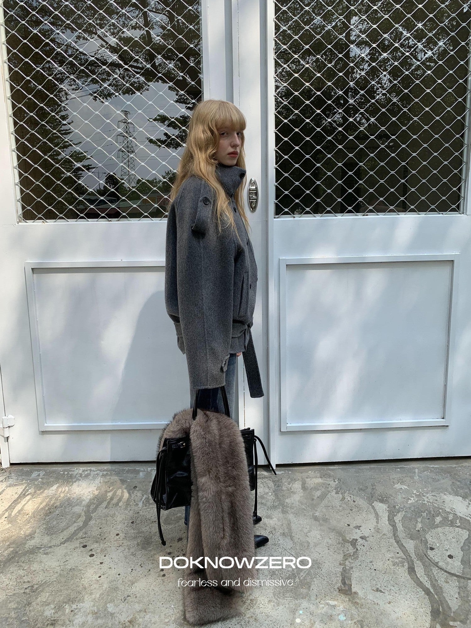 DKZ OFFICIAL Deep Gray Stand Collar Double Breasted Doubleface Women&