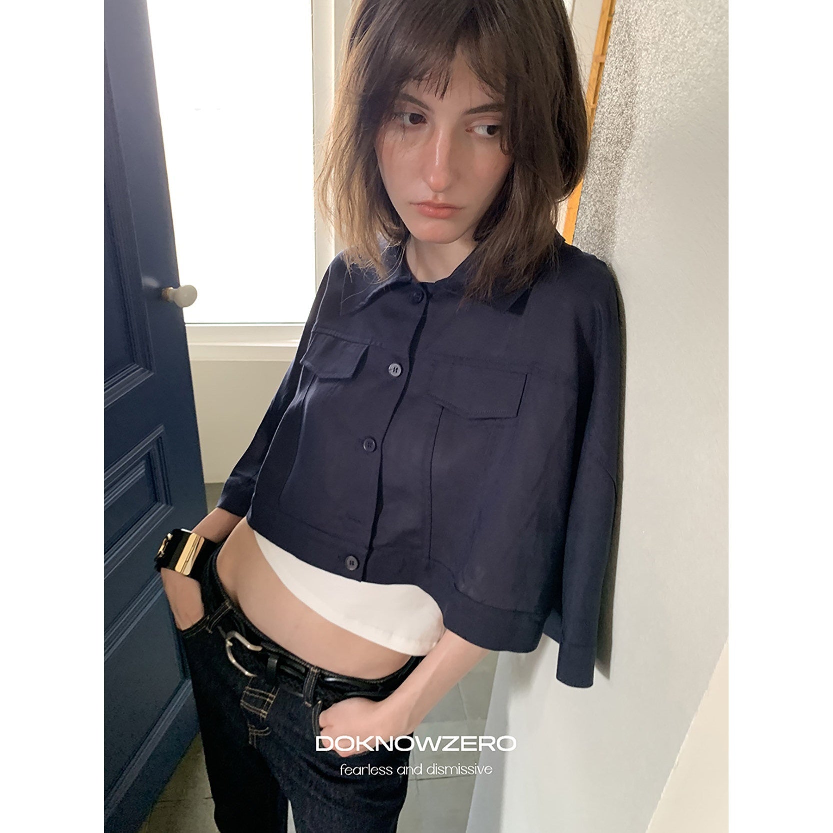 DKZ_OFFICIAL_Deep_Navy_Cape_Style_Loose_Layered_Buttoned_Women&