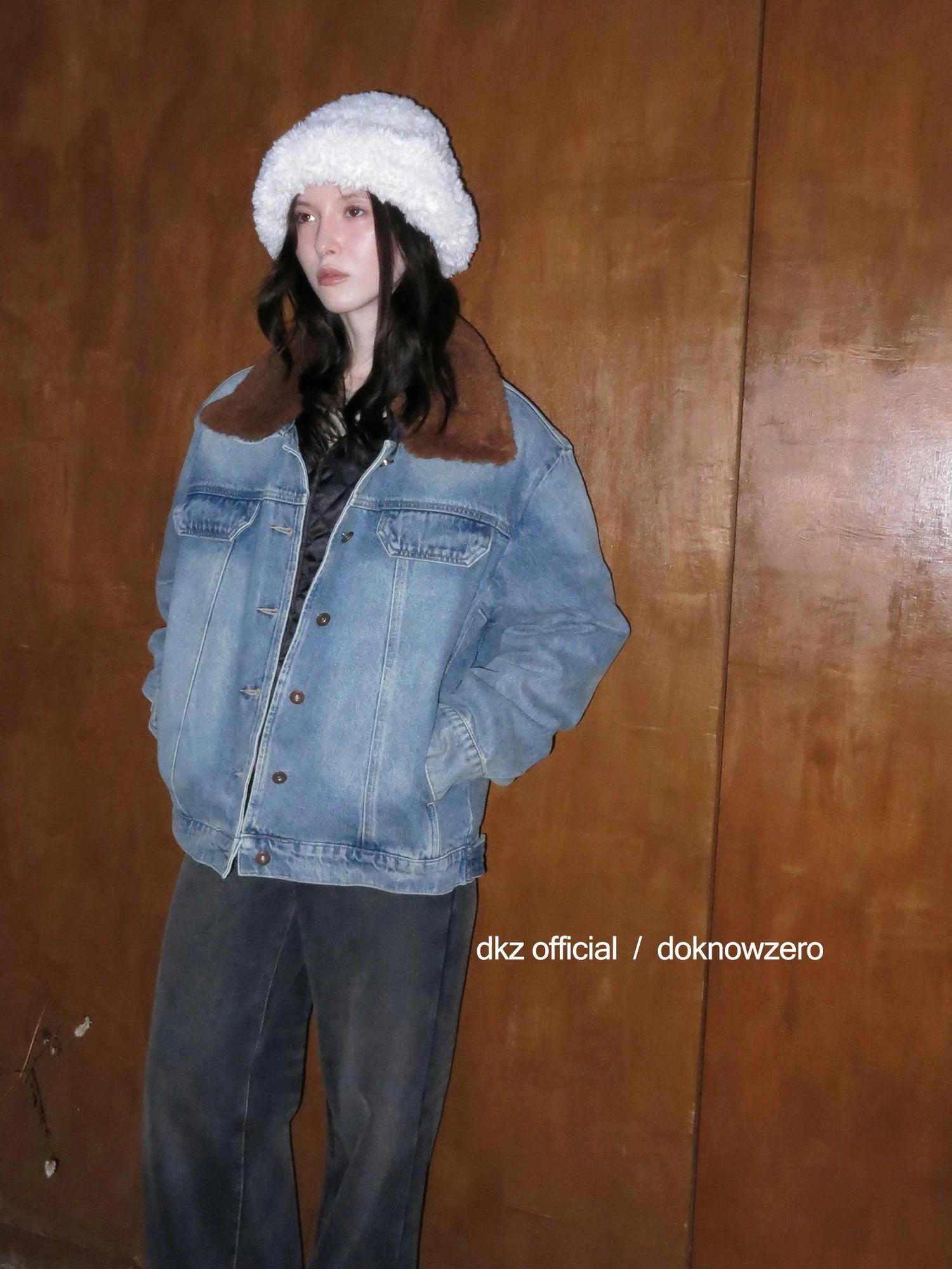 DKZ OFFICIAL Detachable Faux Fur Collar Denim Jacket With Quilted Lining