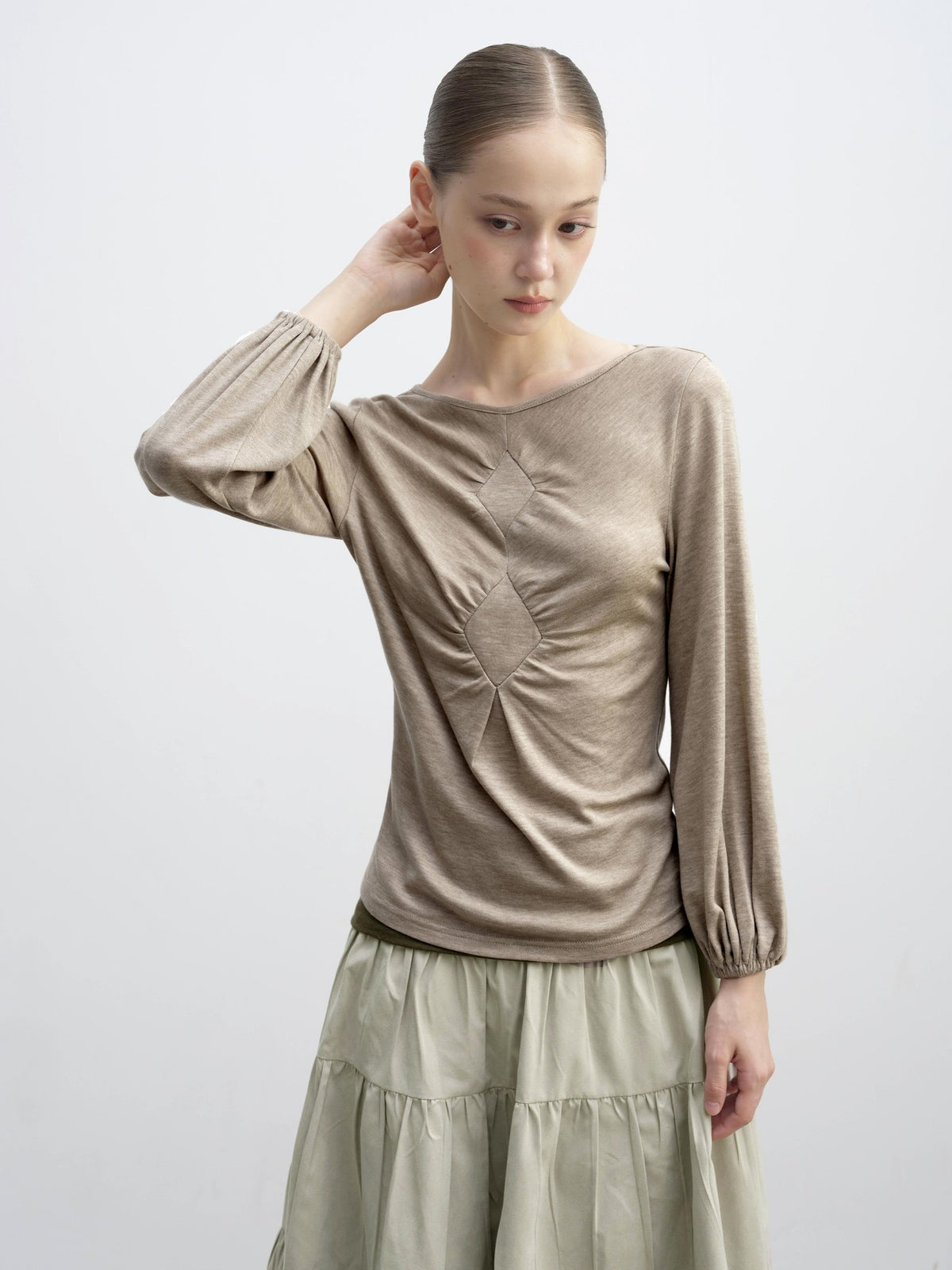 DKZ OFFICIAL Diamond Quilted Ruched Lantern Sleeve Women&