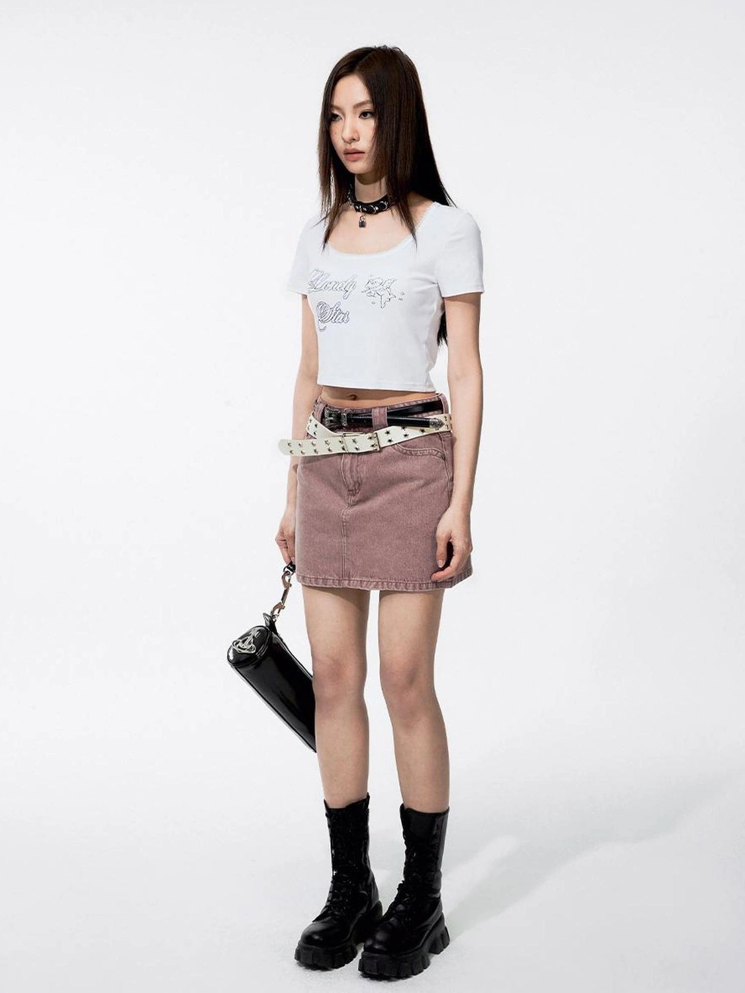 DKZ OFFICIAL Dirty Pink A Line Denim Mini Skirt