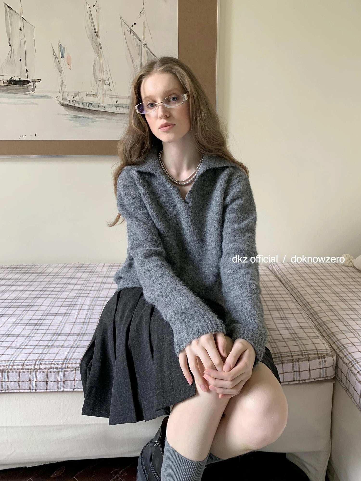 DKZ OFFICIAL Dkz Women Loose Knit Sweater Vintage Style Autumn Winter