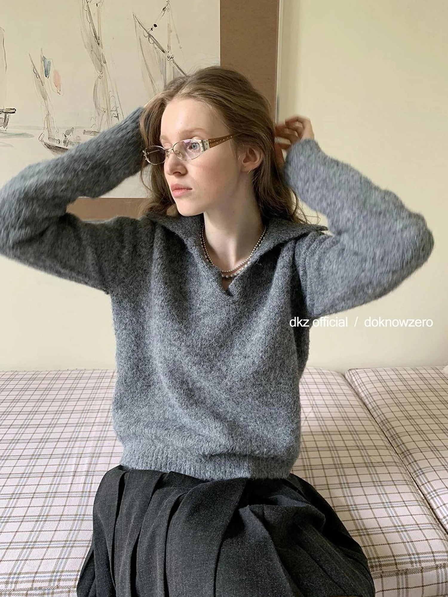 DKZ OFFICIAL Dkz Women Loose Knit Sweater Vintage Style Autumn Winter