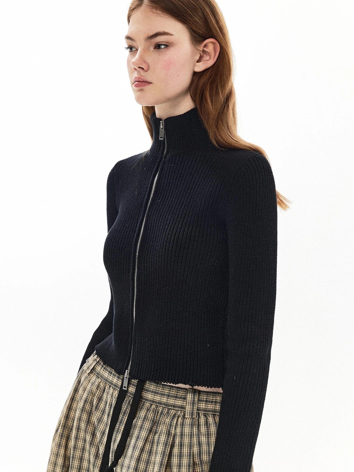 DKZ OFFICIAL Double Layered Hem Knitted Cardigan