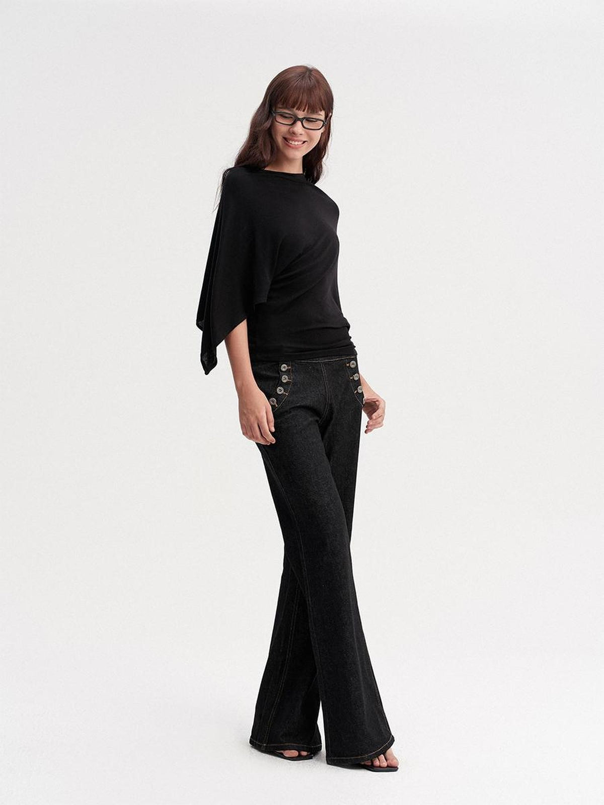 DKZ OFFICIAL Draped Asymmetric Cinched Waist Women&