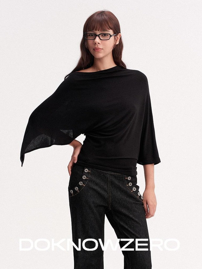 DKZ OFFICIAL Draped Asymmetric Cinched Waist Women&