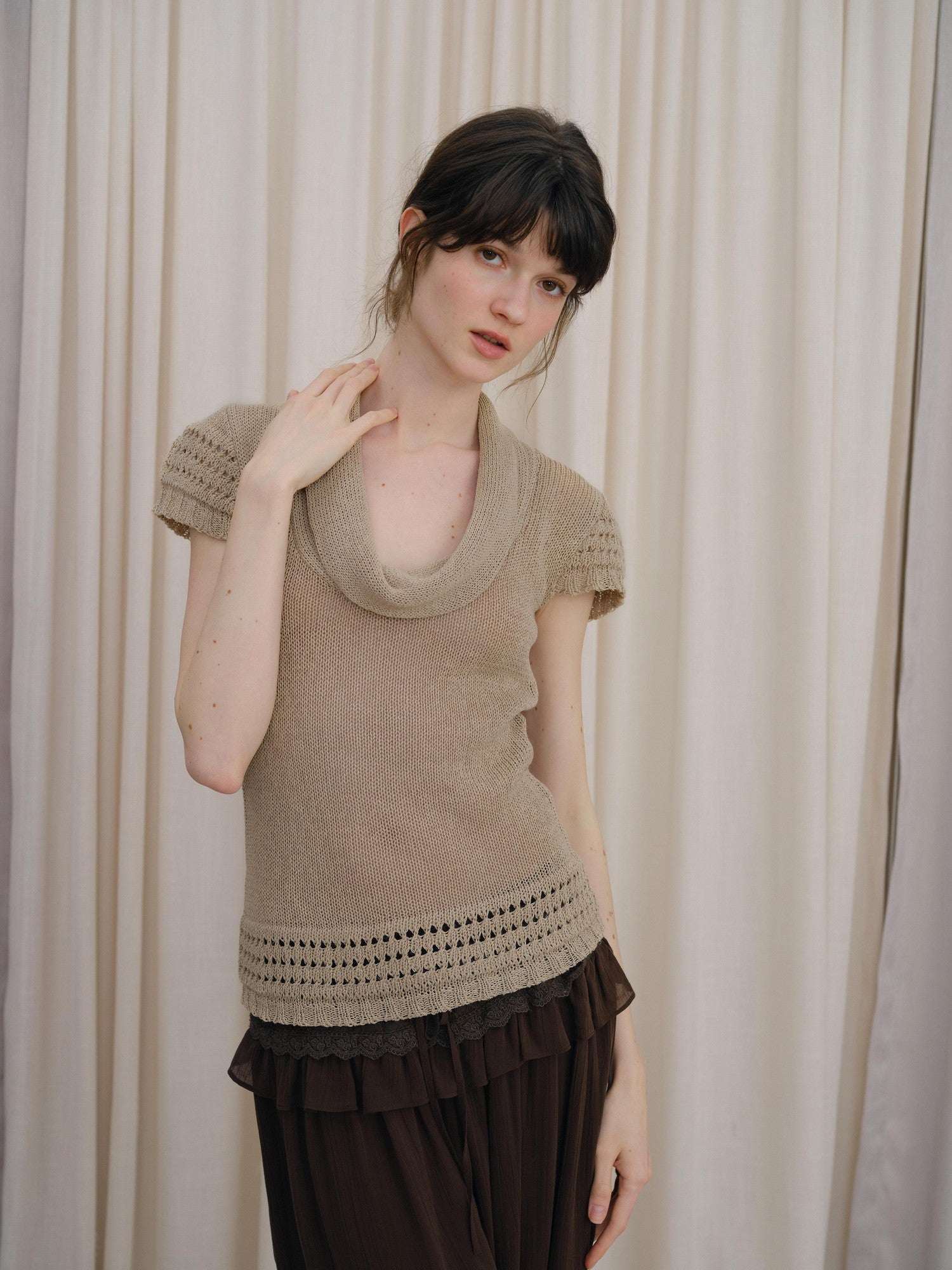 DKZ OFFICIAL Draped Knit Openwork Women&