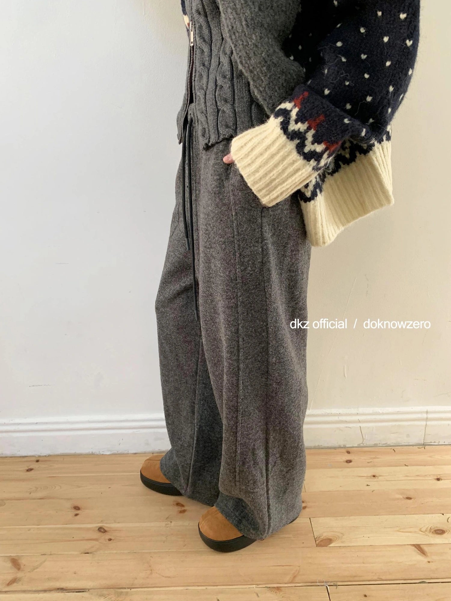 DKZ OFFICIAL Drawstring Wide Leg Trousers With Flowy Drape