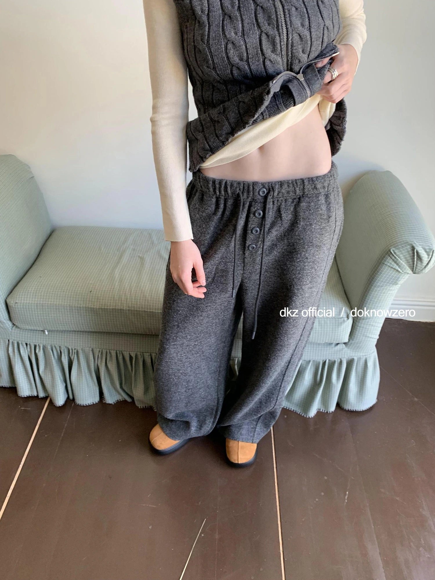 DKZ OFFICIAL Drawstring Wide Leg Trousers With Flowy Drape
