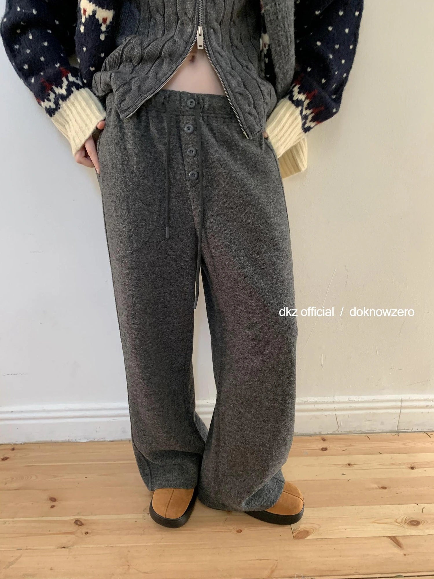 DKZ OFFICIAL Drawstring Wide Leg Trousers With Flowy Drape