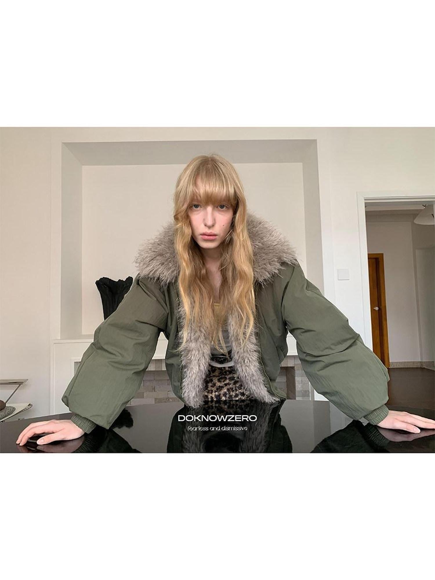 DKZ OFFICIAL Eco Fur Splice Collar Oversized Women&