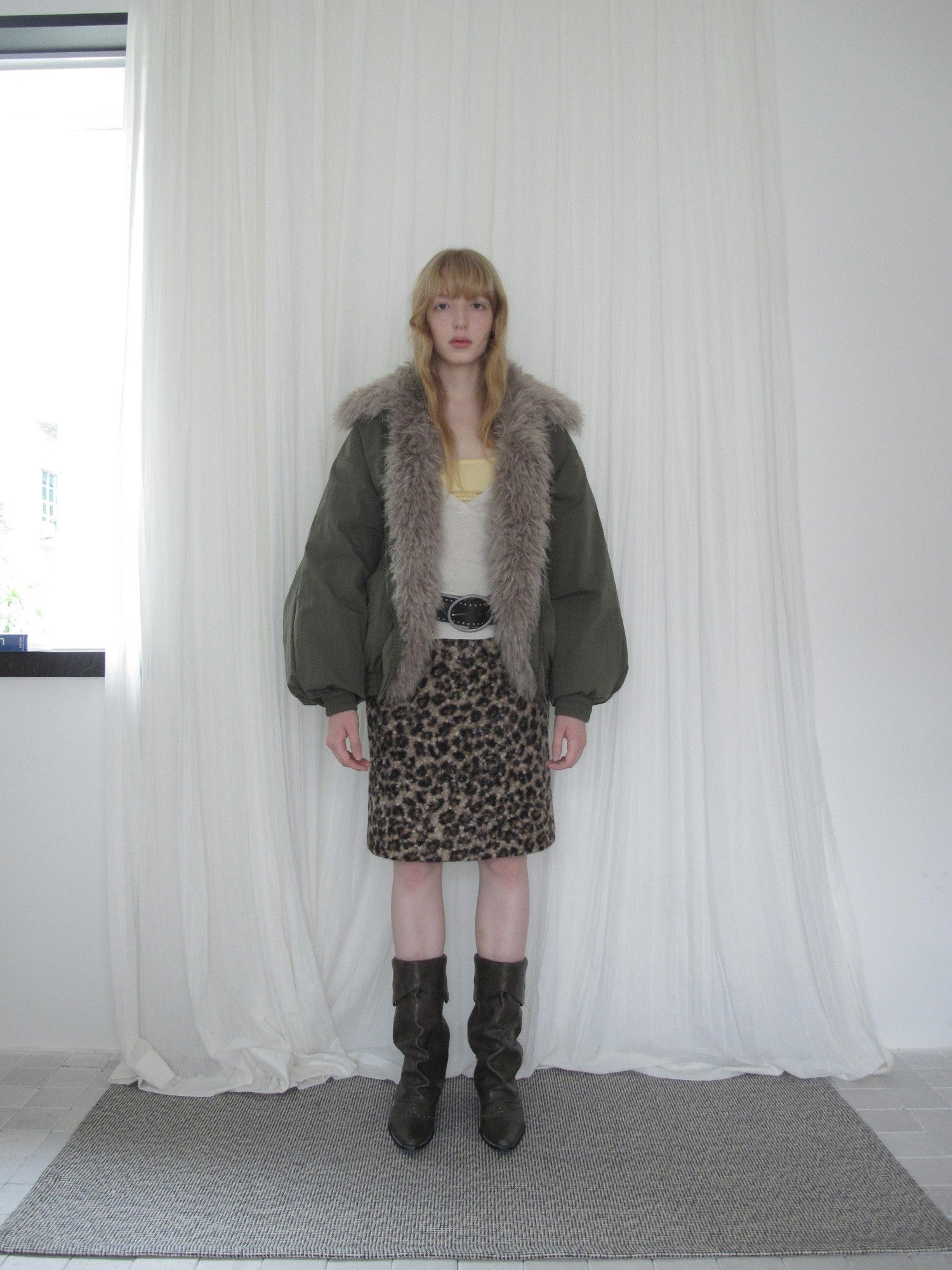 DKZ OFFICIAL Eco Fur Splice Collar Oversized Women&