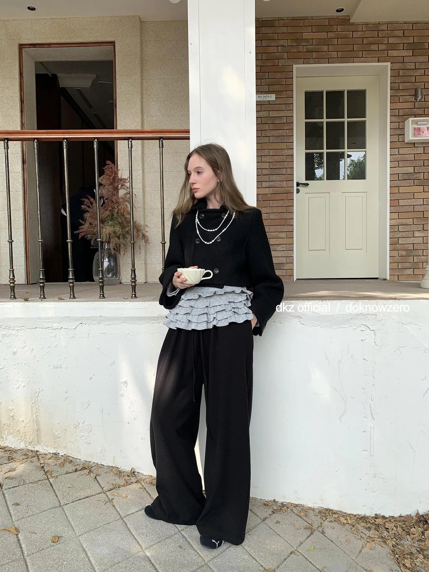 DKZ OFFICIAL Elastic Waist Dropped Hem Wide Leg Trousers