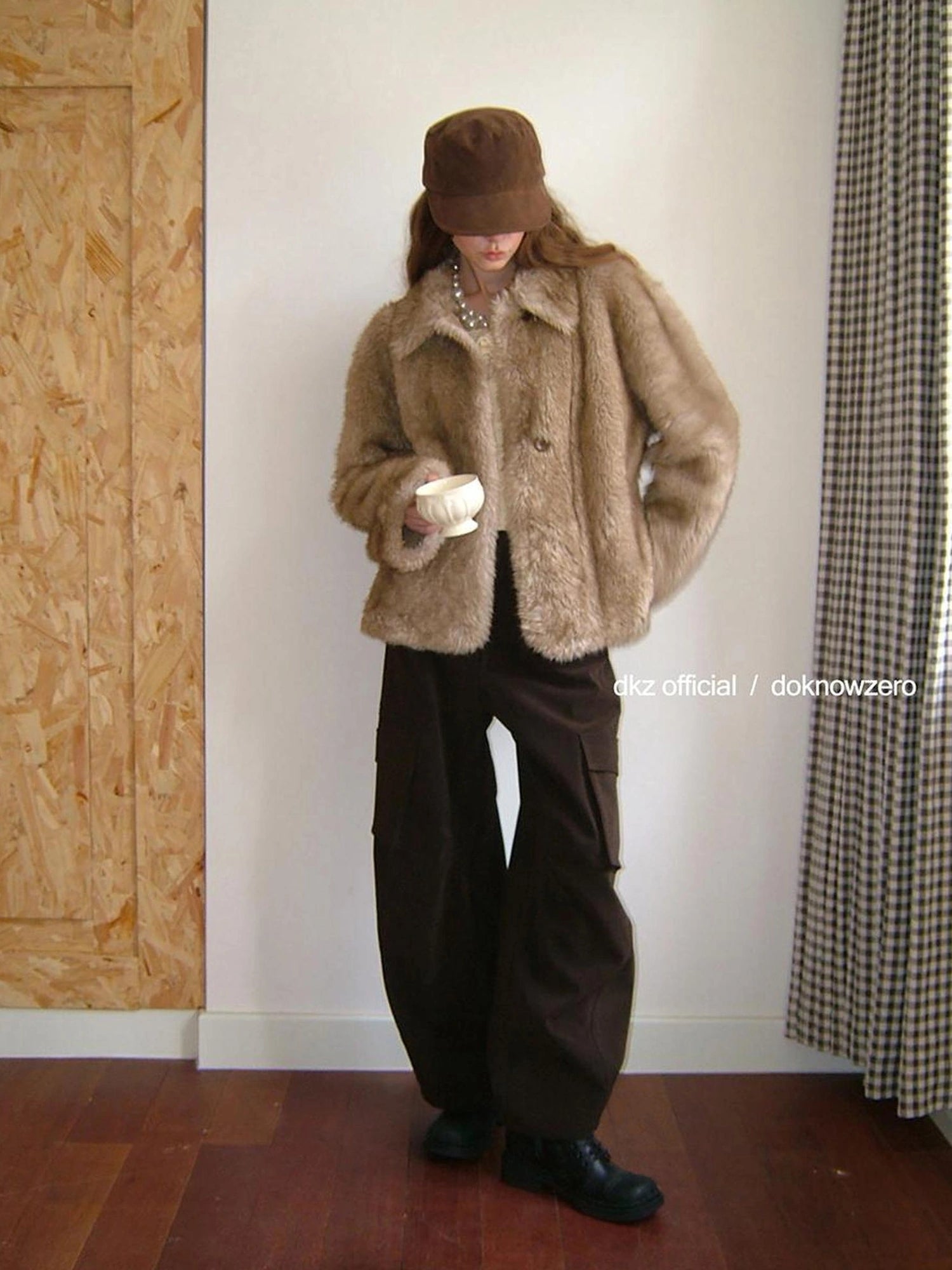 DKZ OFFICIAL Faux Fur Coat Women Long Sleeve Lapel Cardigan