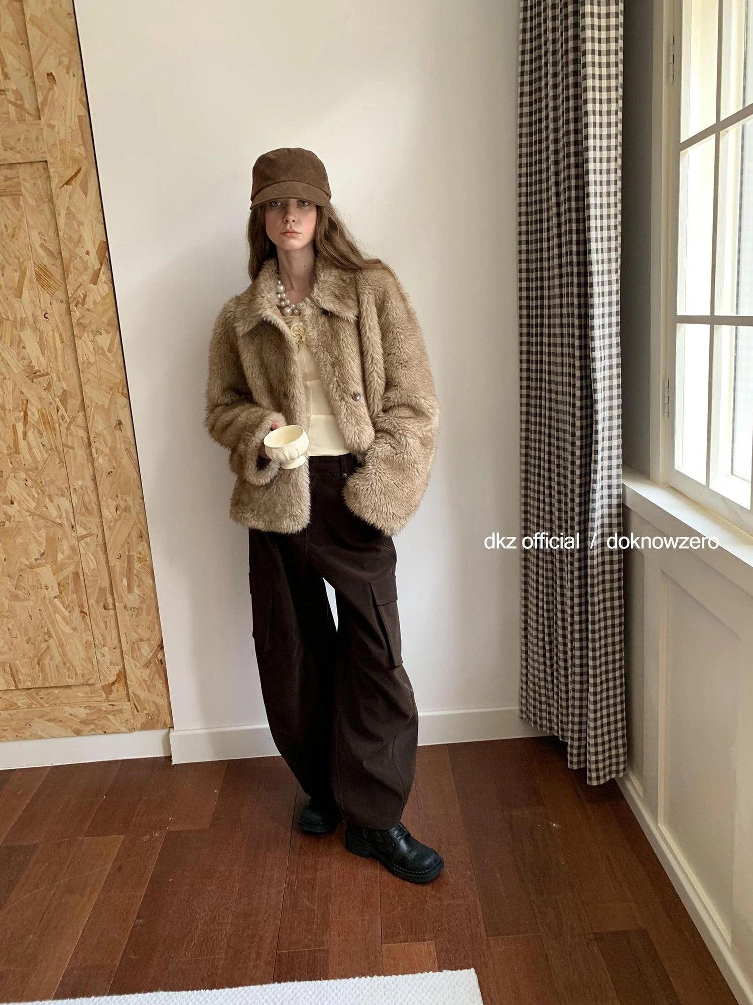 DKZ OFFICIAL Faux Fur Coat Women Long Sleeve Lapel Cardigan