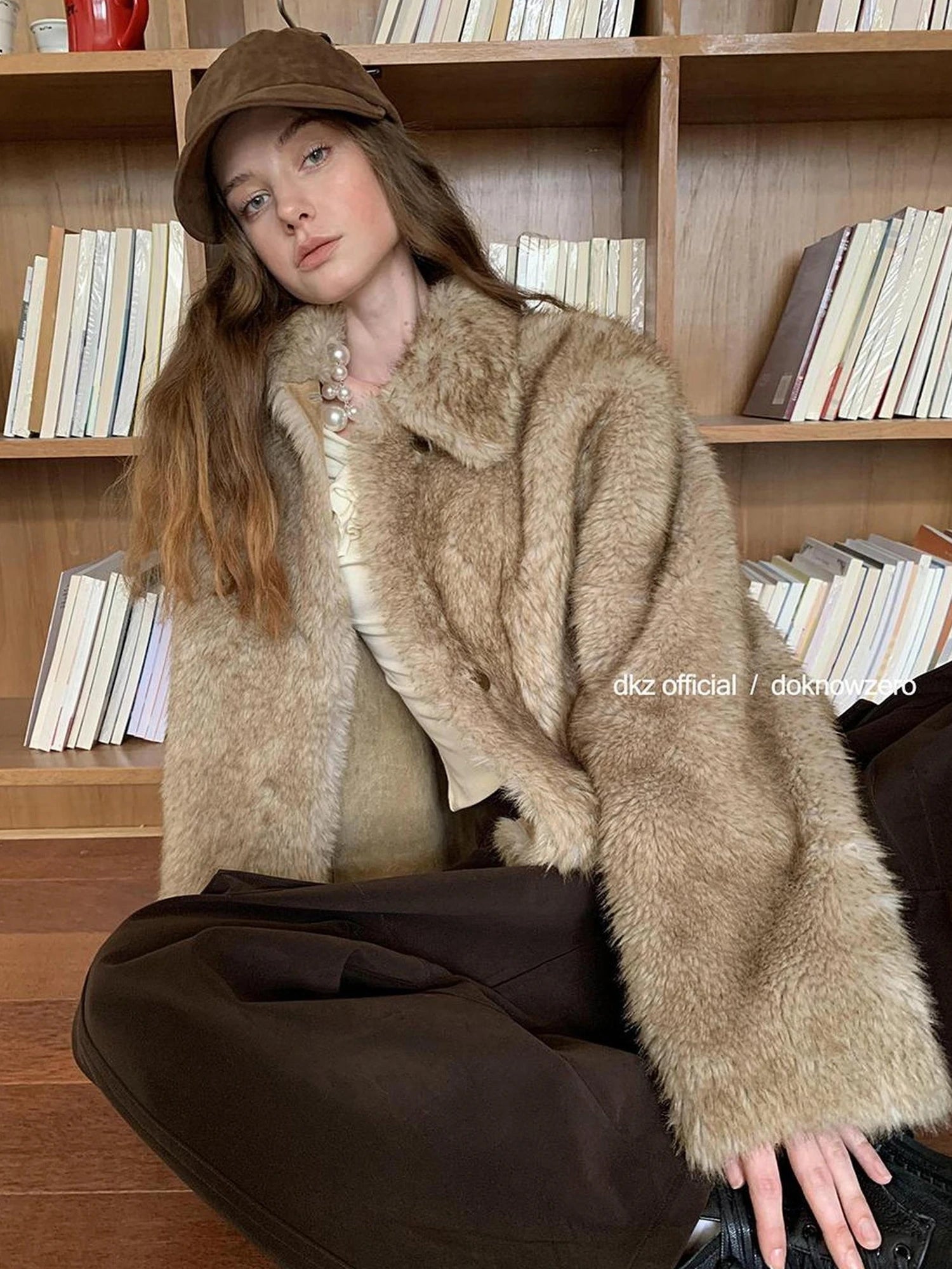 DKZ OFFICIAL Faux Fur Coat Women Long Sleeve Lapel Cardigan