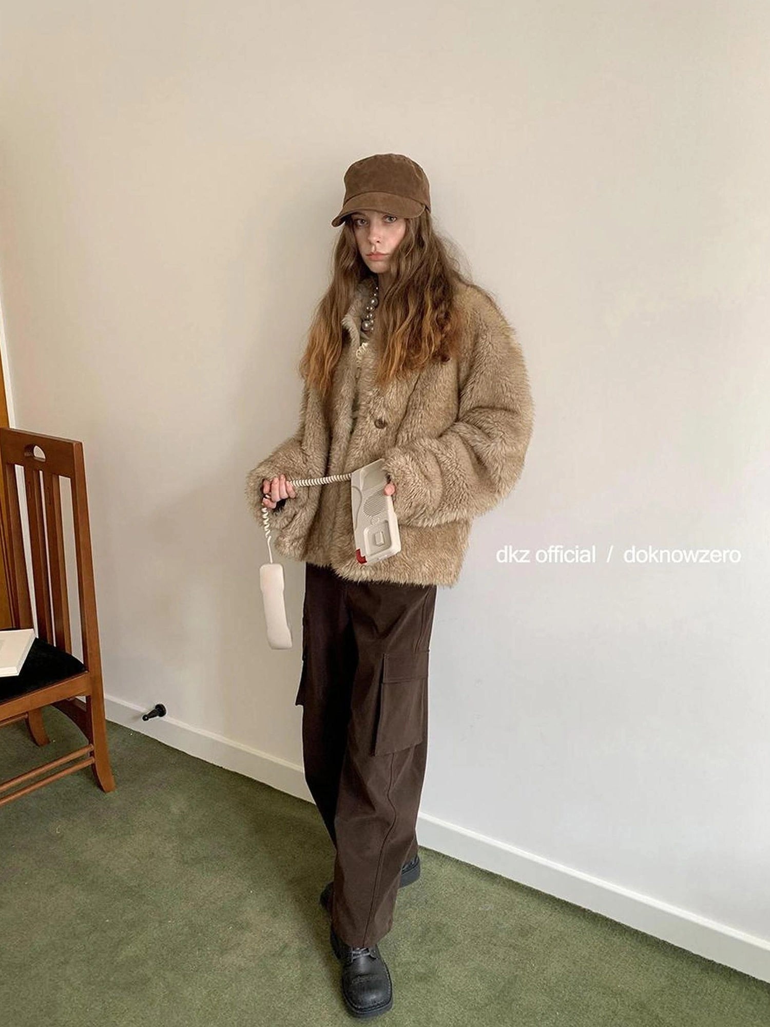 DKZ OFFICIAL Faux Fur Coat Women Long Sleeve Lapel Cardigan