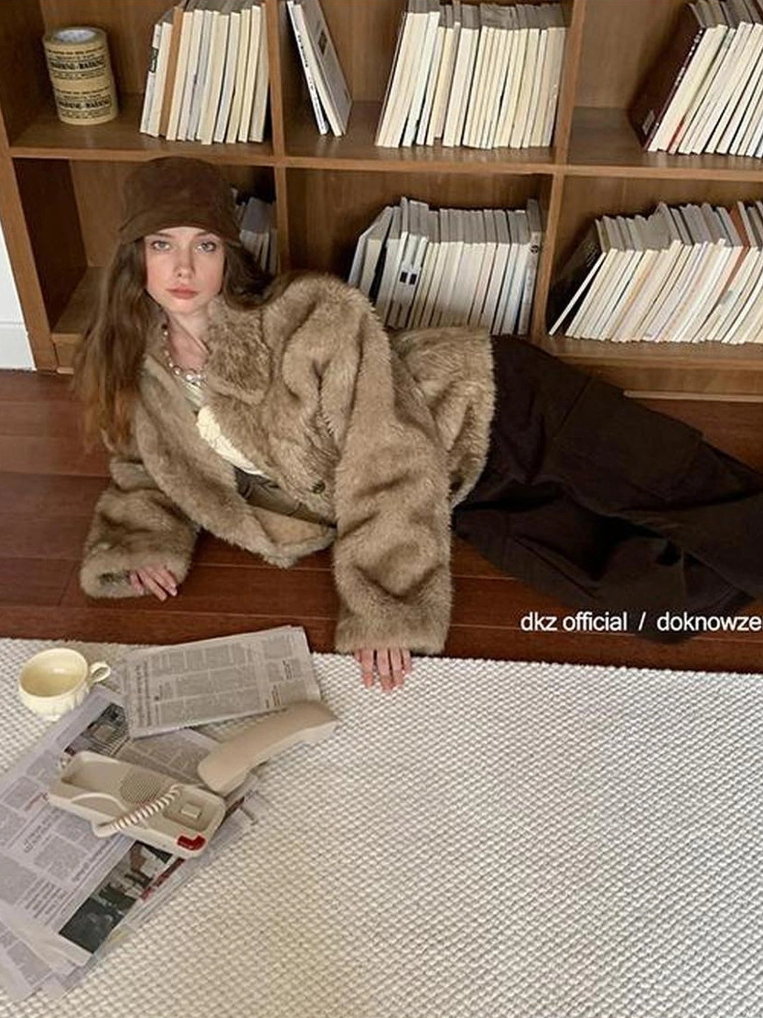 DKZ OFFICIAL Faux Fur Coat Women Long Sleeve Lapel Cardigan