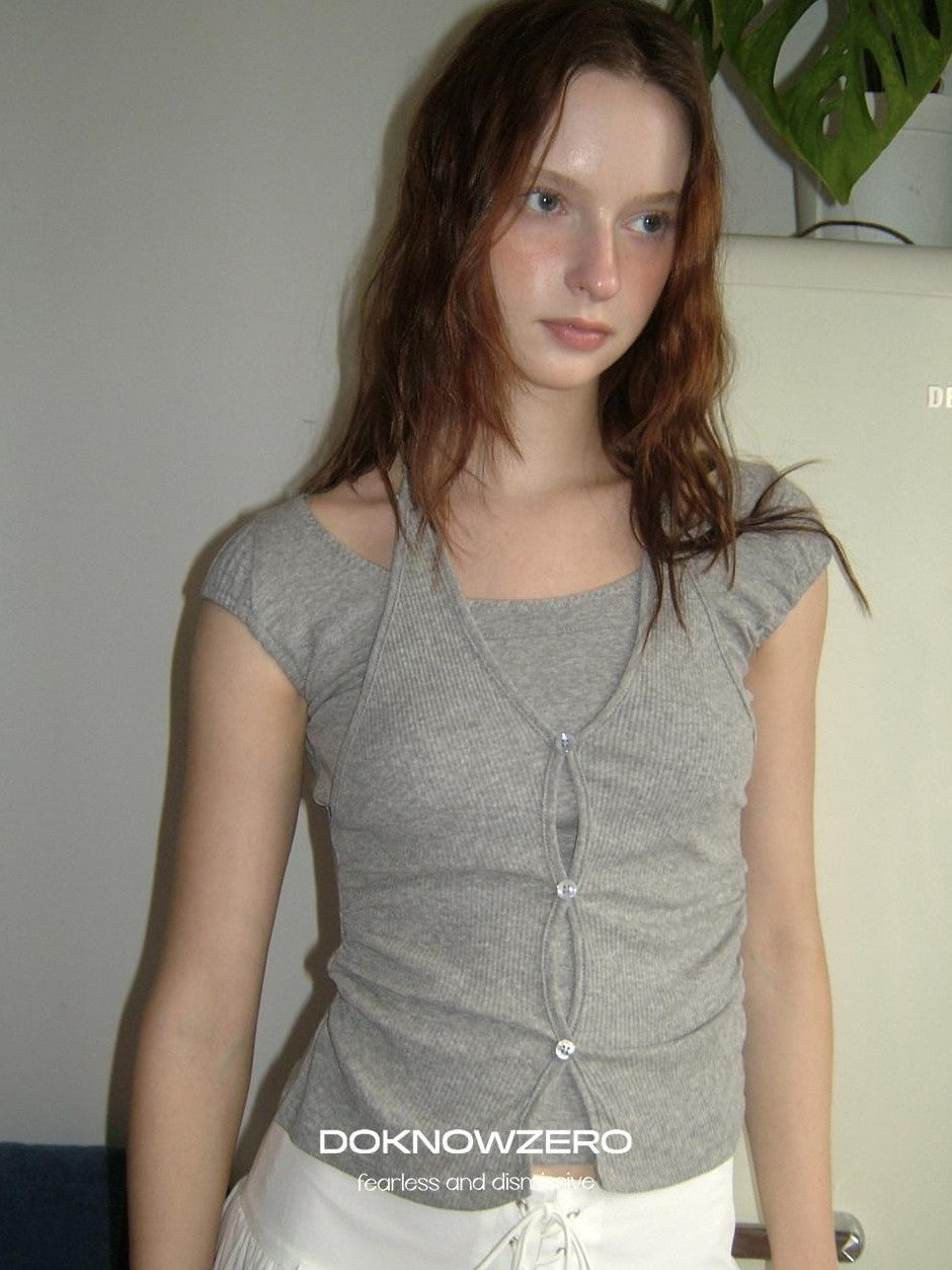 DKZ OFFICIAL Faux Layer Braided Halter Fitted Women&