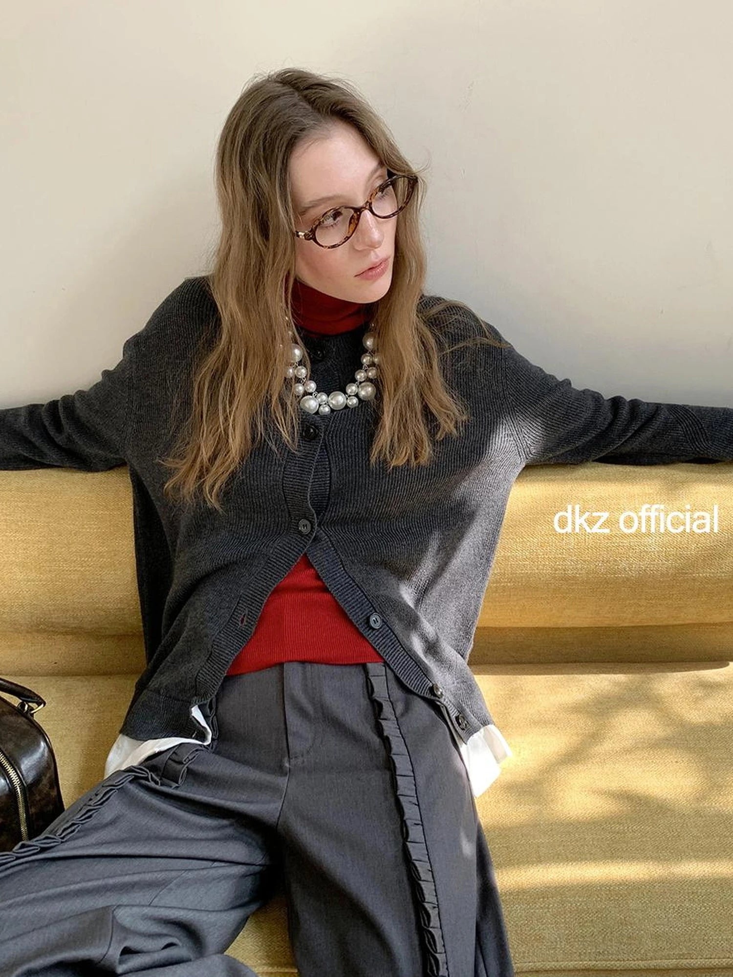 DKZ OFFICIAL Faux Two Piece Knit Cardigan In Deep Blue And Grey