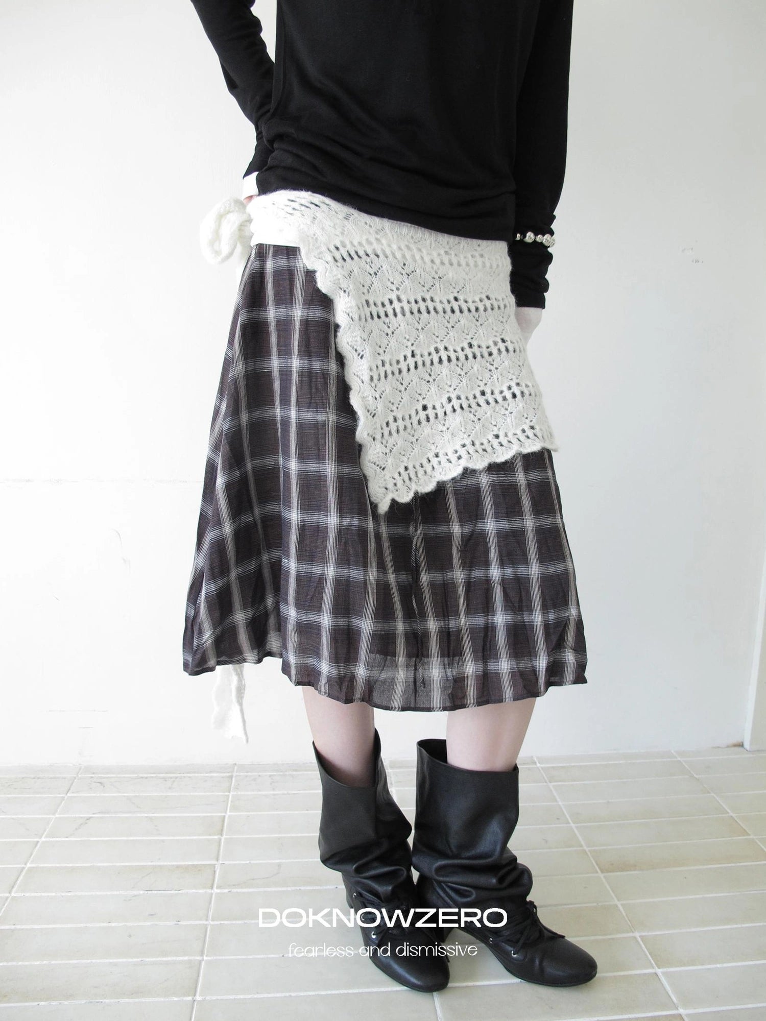 DKZ OFFICIAL Flax Wrinkle A Line Midi Skirt