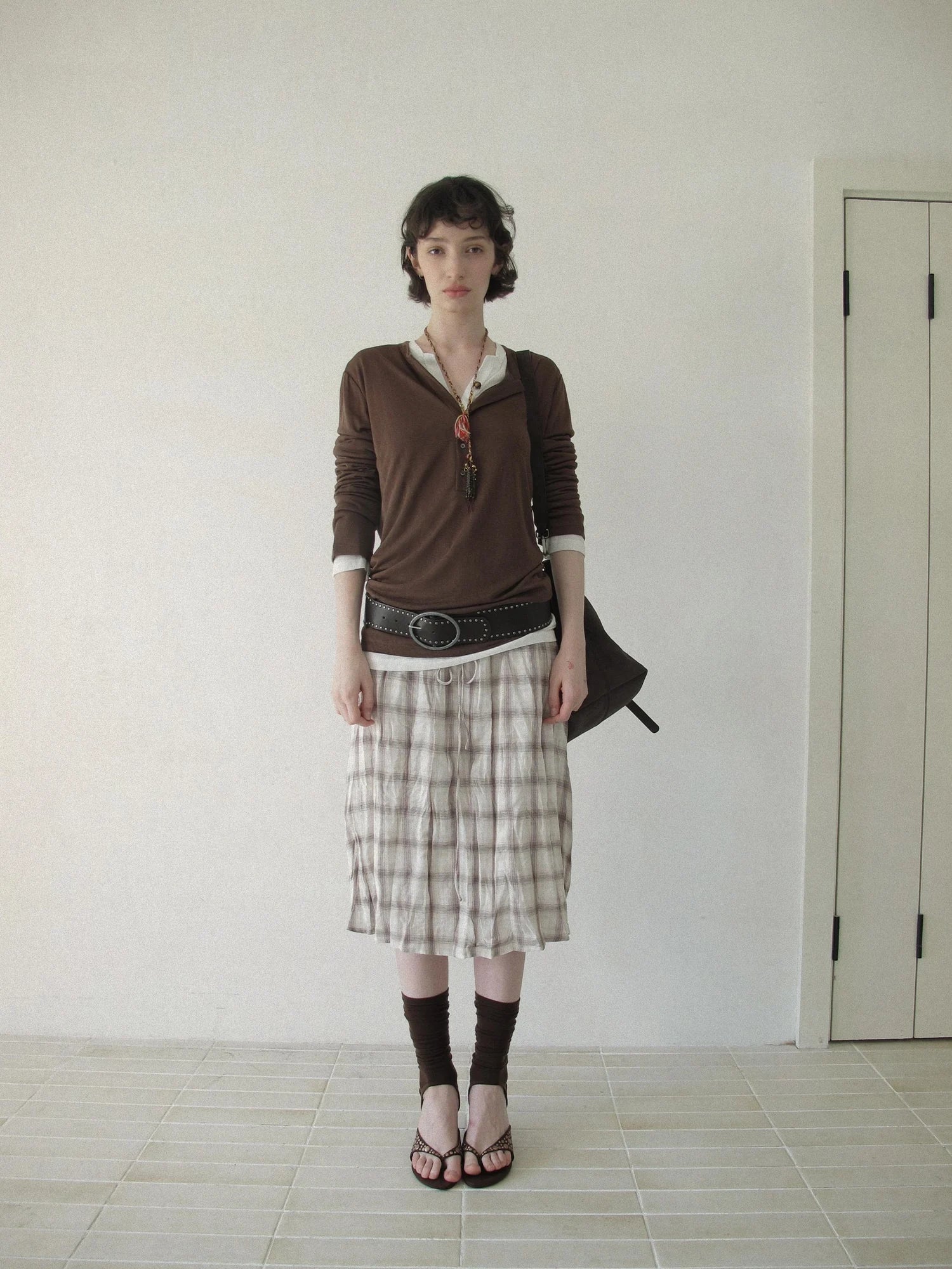 DKZ OFFICIAL Flax Wrinkle A Line Midi Skirt