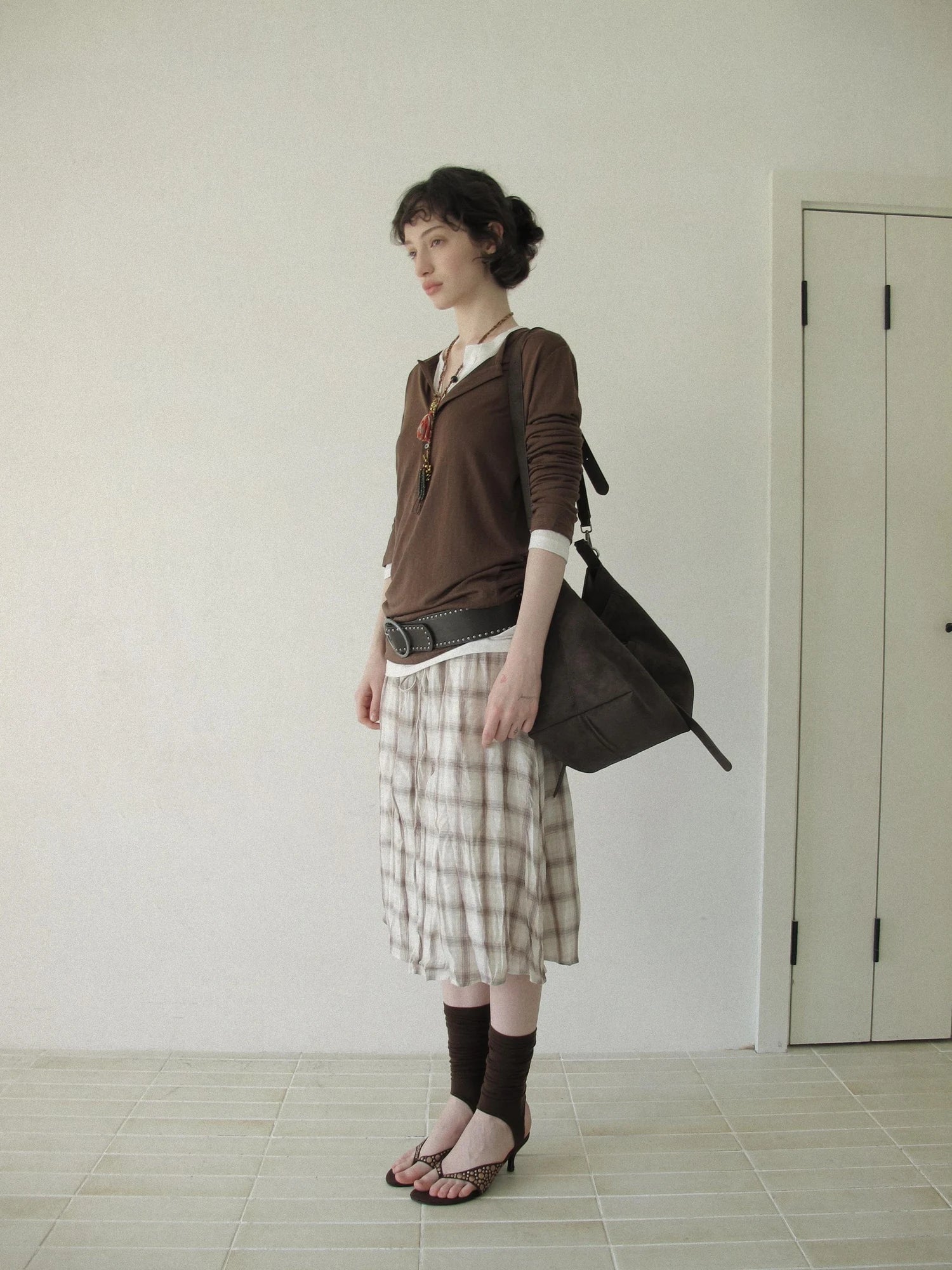 DKZ OFFICIAL Flax Wrinkle A Line Midi Skirt