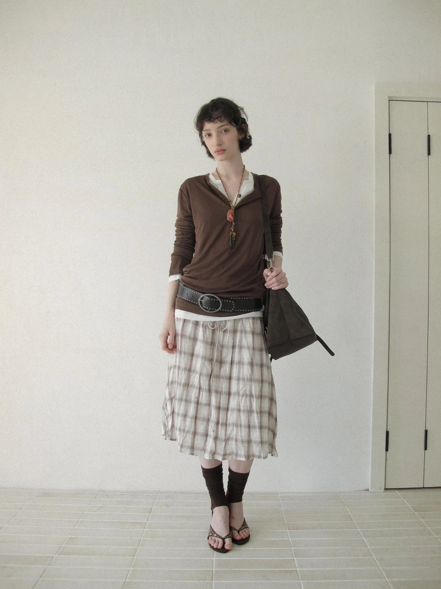 DKZ OFFICIAL Flax Wrinkle A Line Midi Skirt