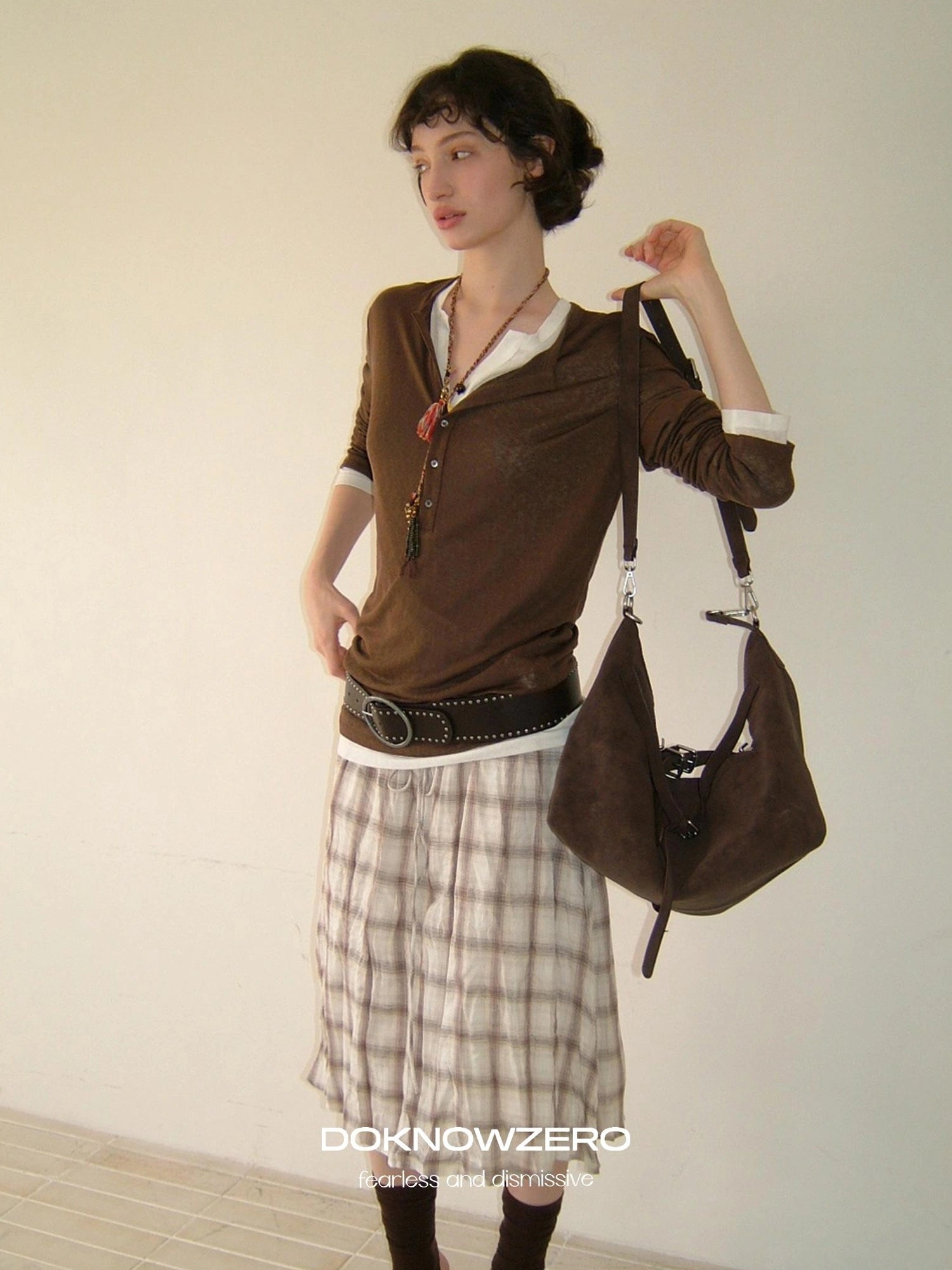 DKZ OFFICIAL Flax Wrinkle A Line Midi Skirt