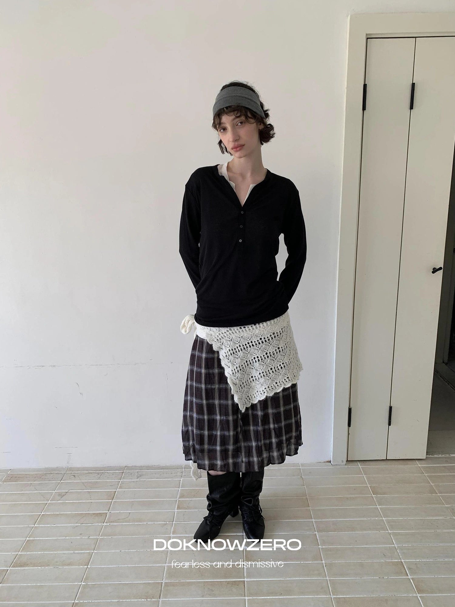 DKZ OFFICIAL Flax Wrinkle A Line Midi Skirt