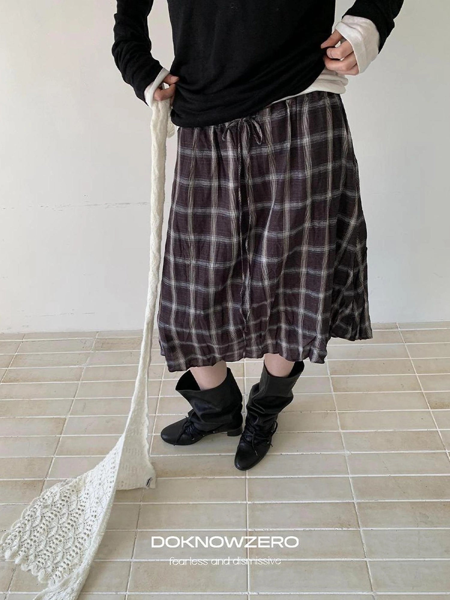 DKZ OFFICIAL Flax Wrinkle A Line Midi Skirt