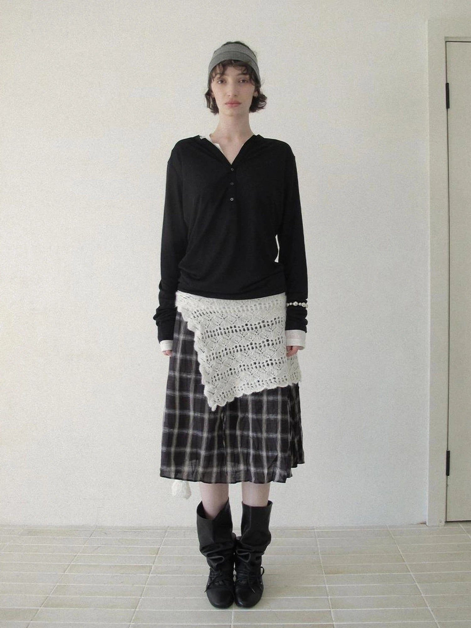 DKZ OFFICIAL Flax Wrinkle A Line Midi Skirt