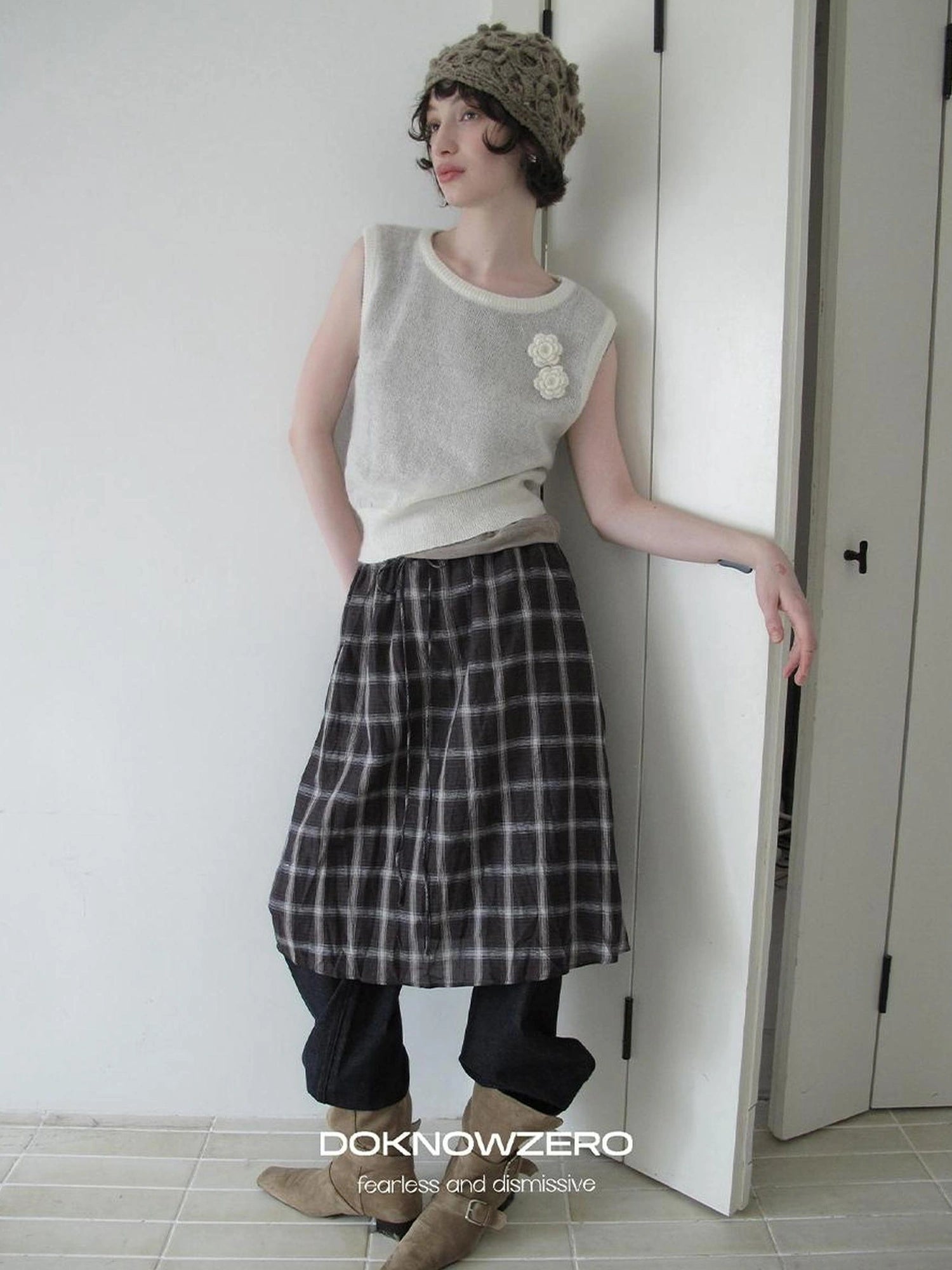 DKZ OFFICIAL Flax Wrinkle A Line Midi Skirt