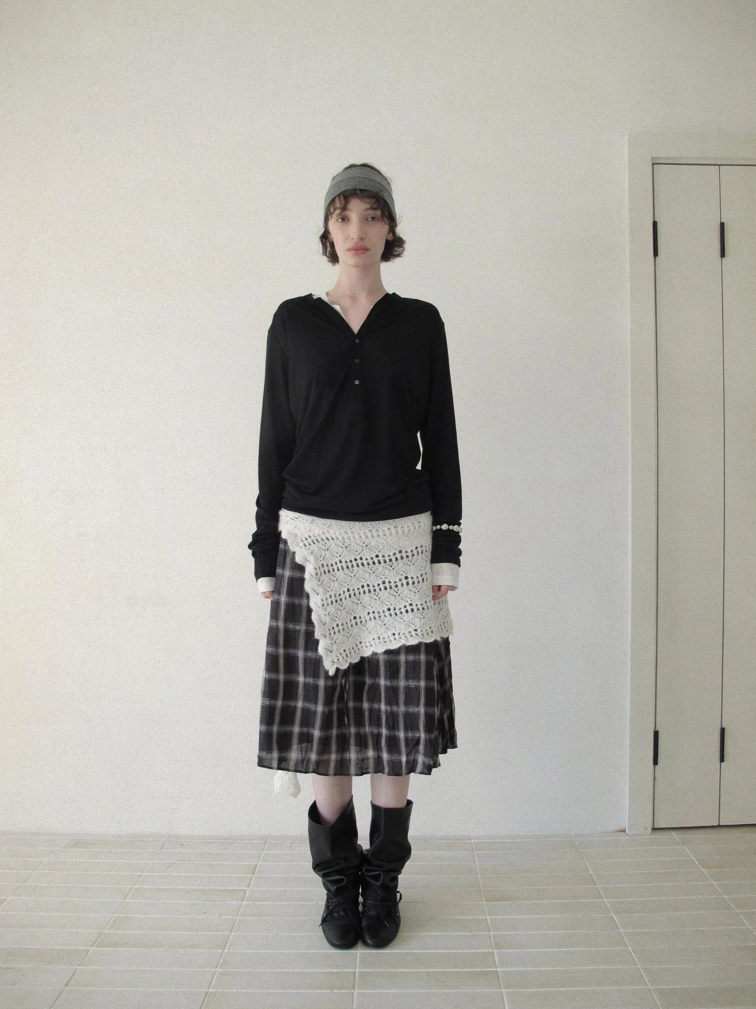 DKZ OFFICIAL Flax Wrinkle A Line Midi Skirt